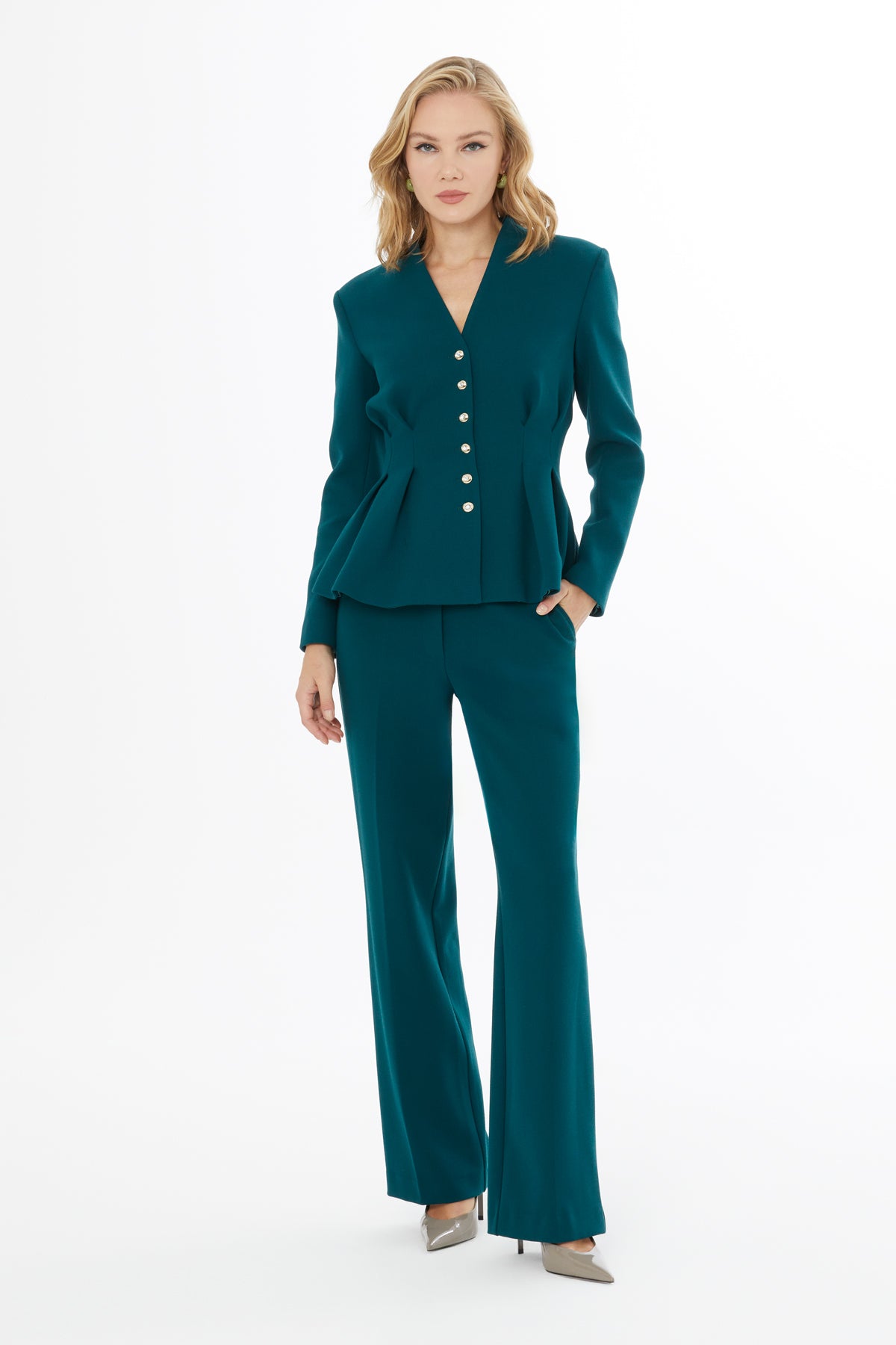 Green GreyJacket and Carrot Pants Suit