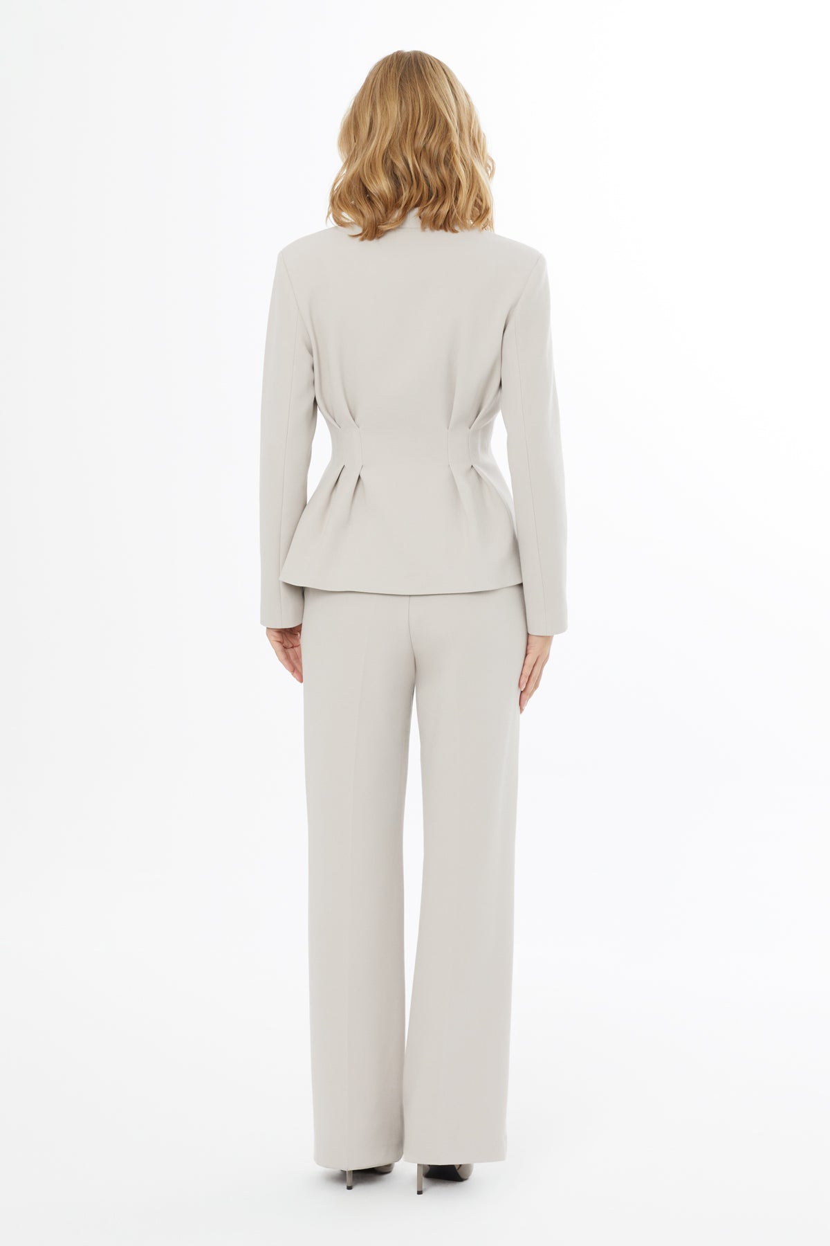 Beige GreyJacket and Carrot Pants Suit