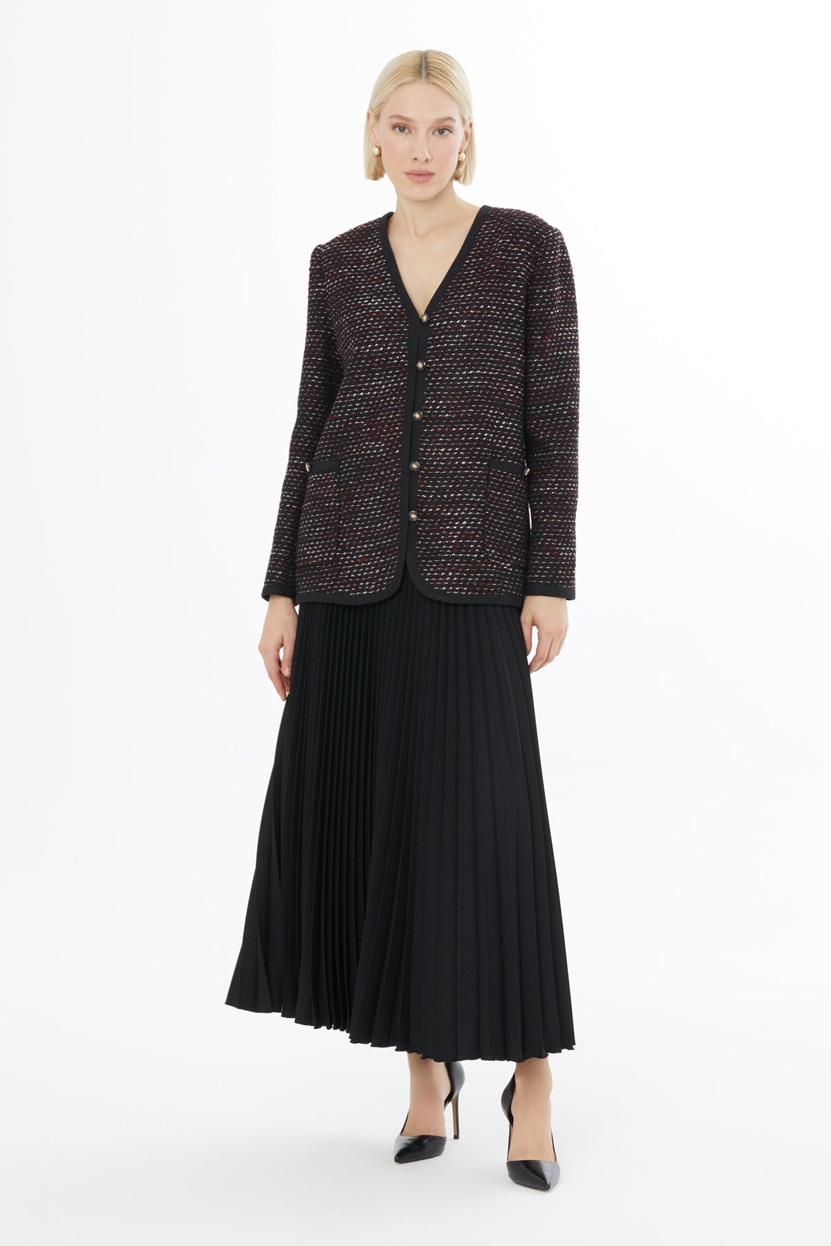 Black Jacket with Pleated Skirt