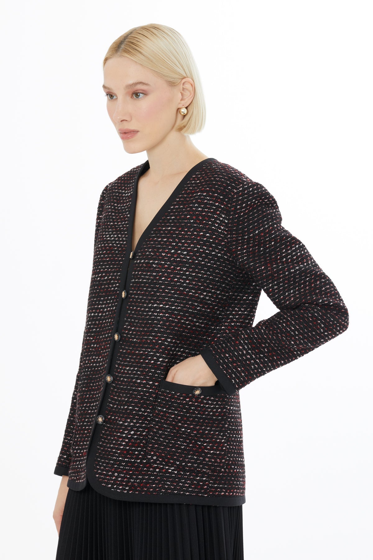 Black Jacket with Pleated Skirt