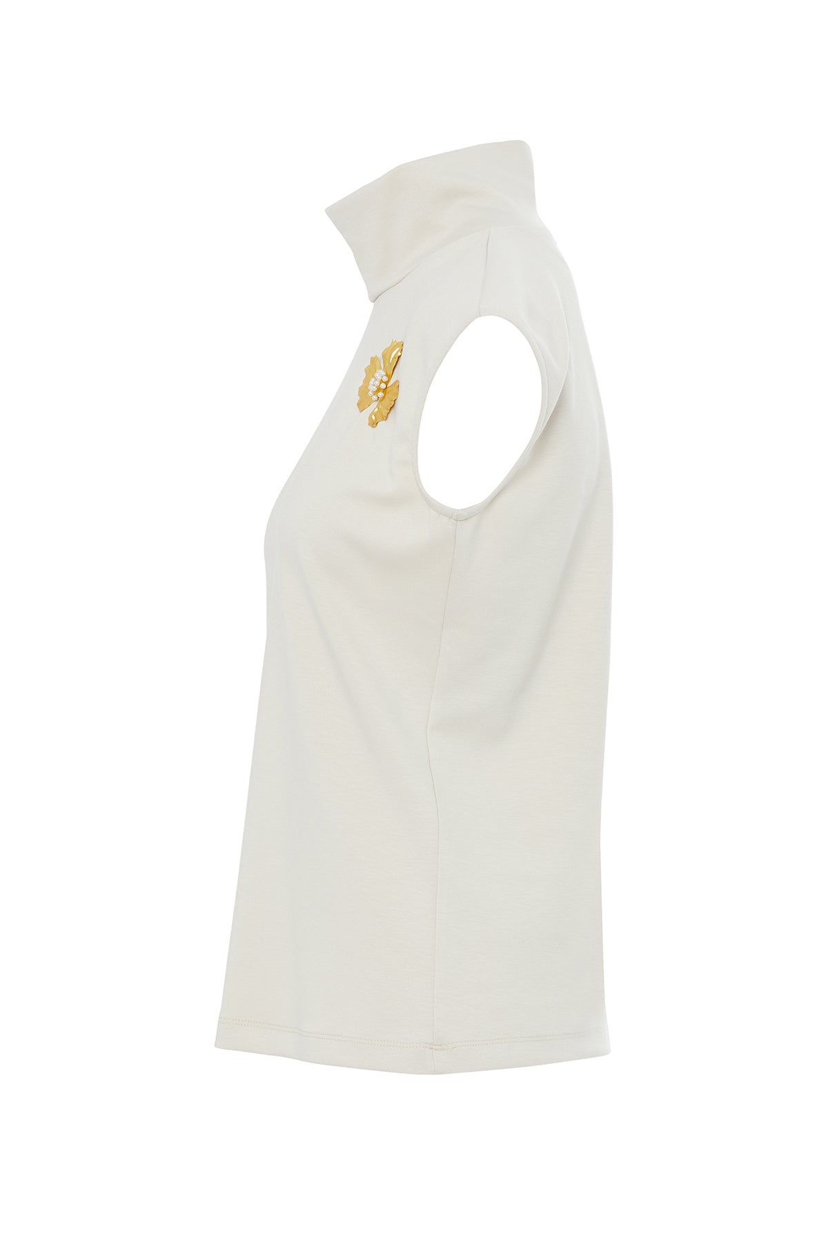 Beige Blouse with Sewn Accessory Details