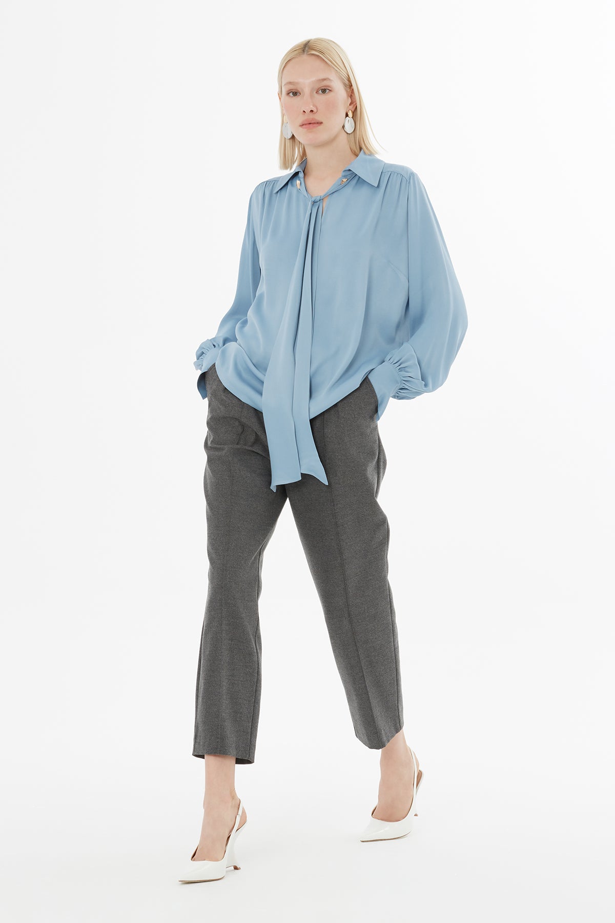 V-Neck Shirt with Scarf Detail N