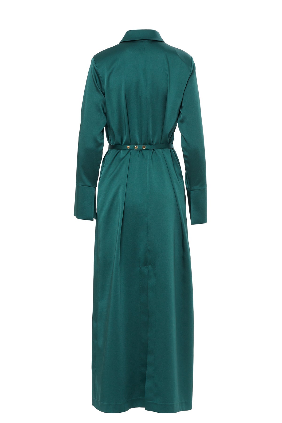 Green Belted Long-Sleeved Maxi Dress