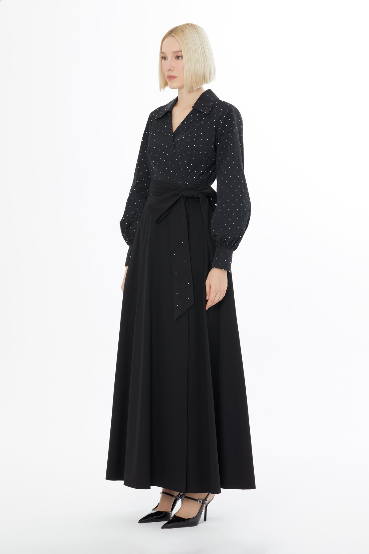 Balloon Sleeve Black Long Dress