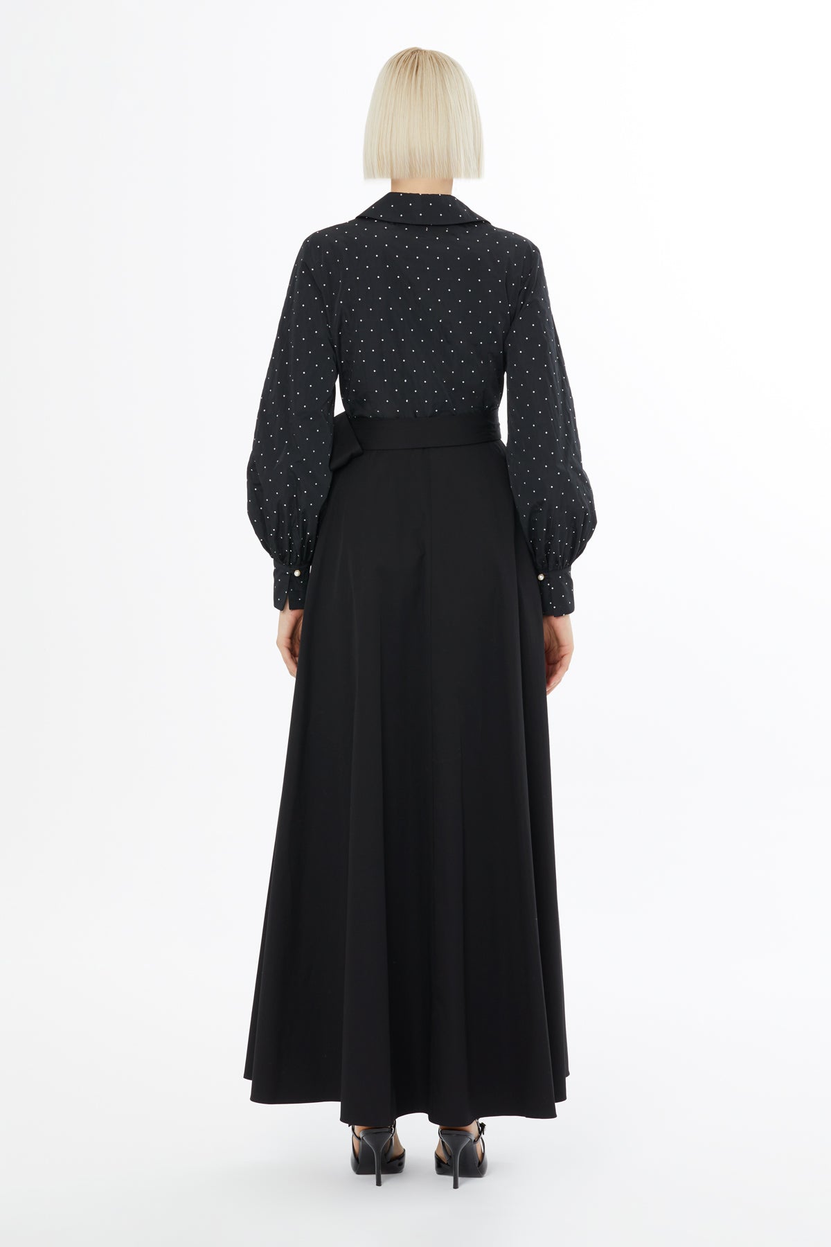 Balloon Sleeve Black Long Dress