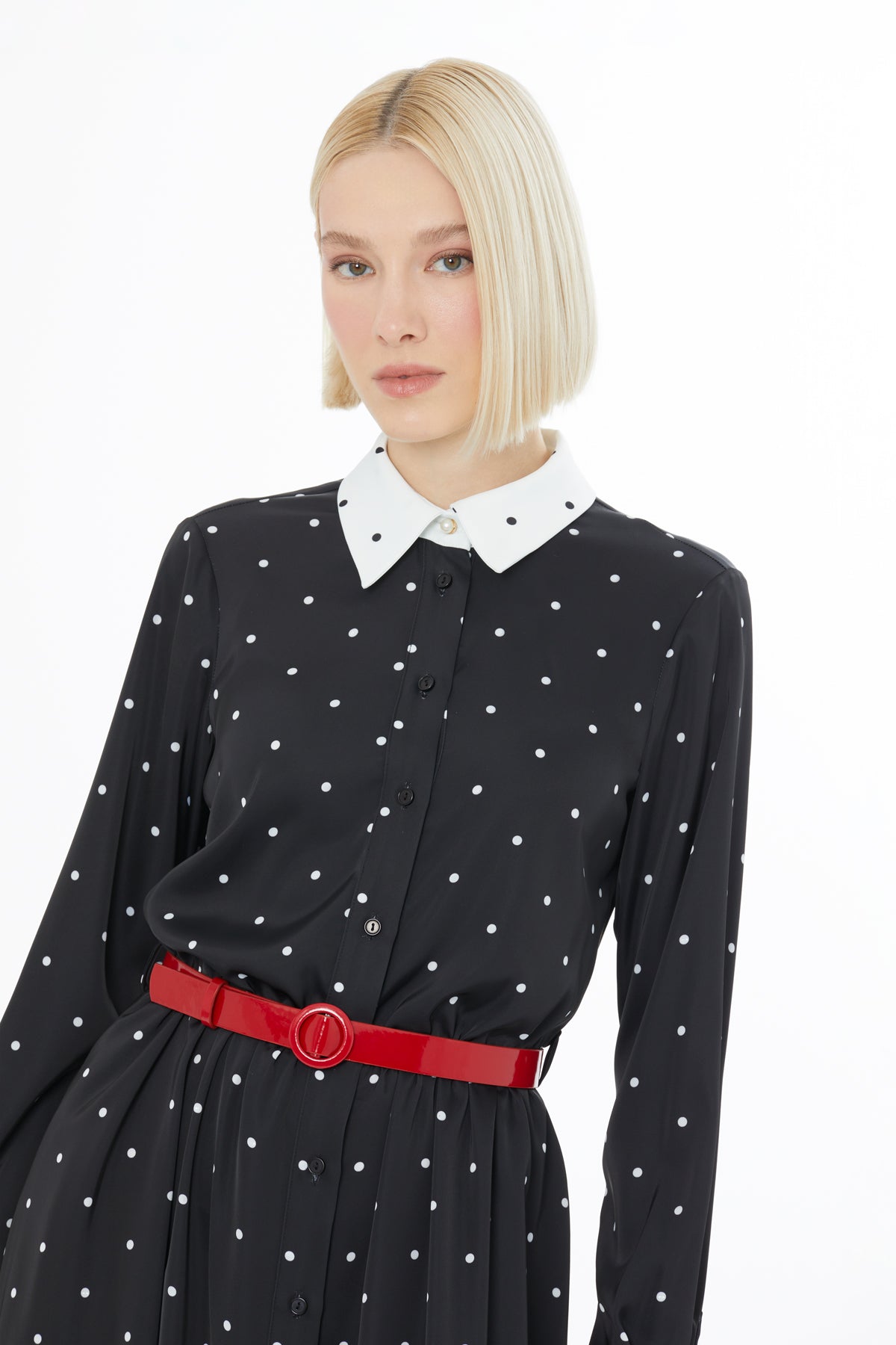 Polka Dot Belted Midi Dress