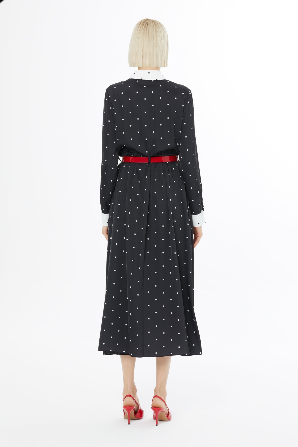 Polka Dot Belted Midi Dress