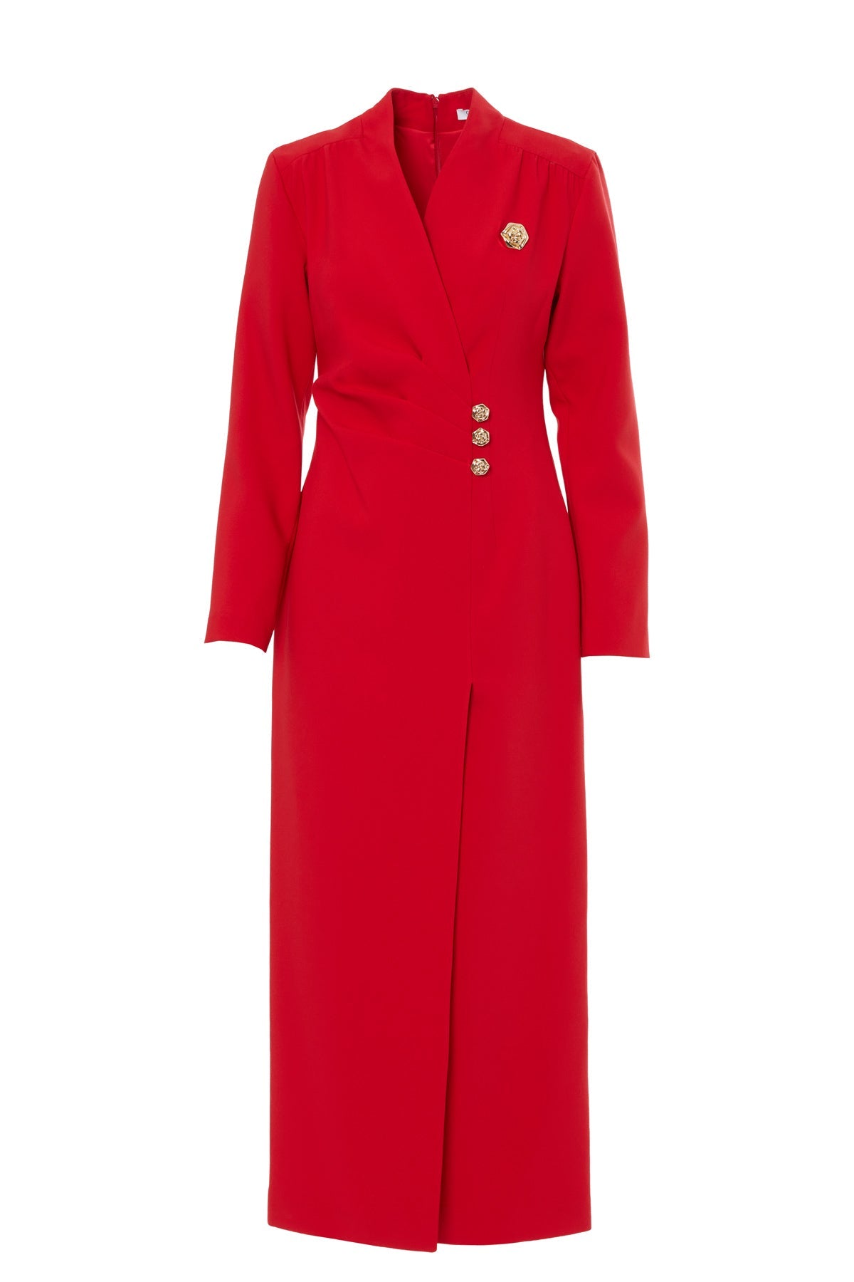 Red Wrap-Around Slit Midi Dress