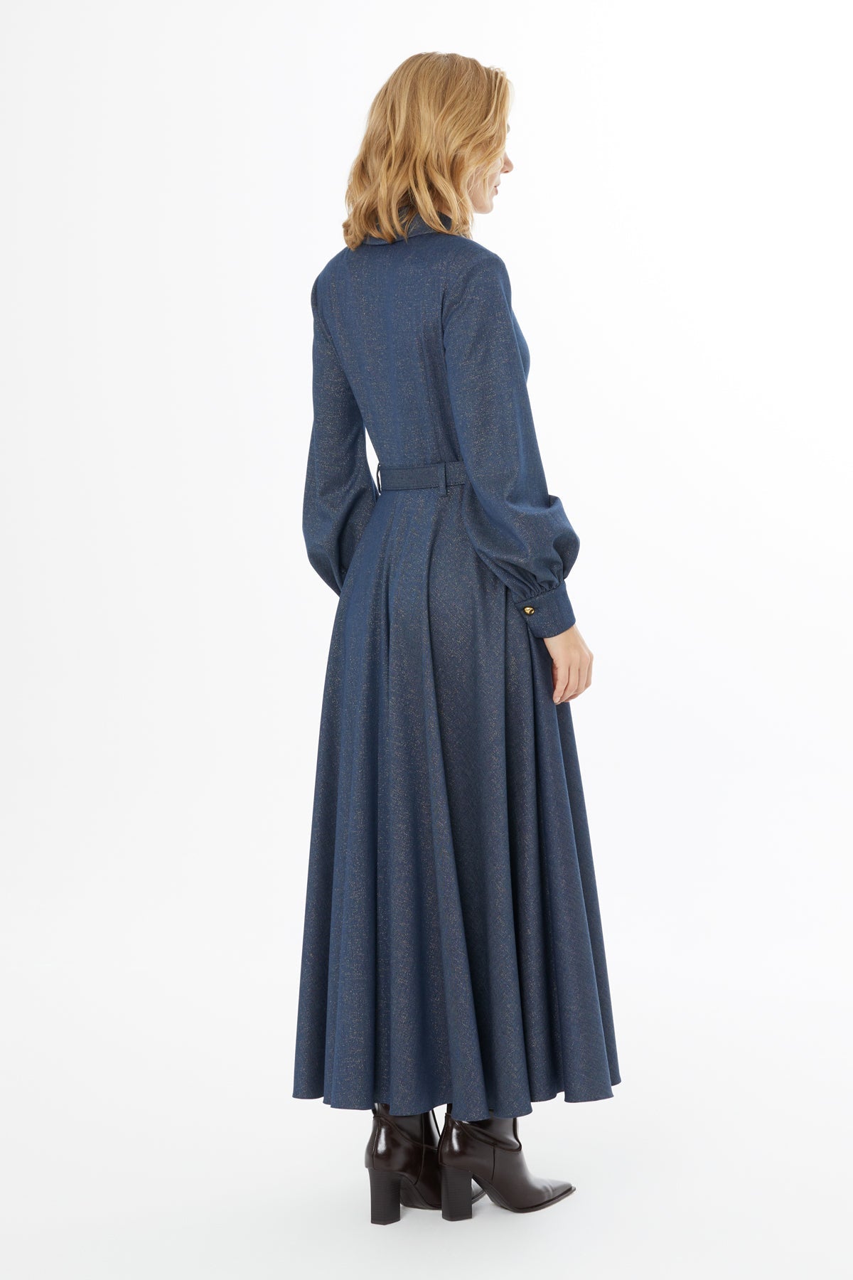 Navy Button-Fastening Long Dress