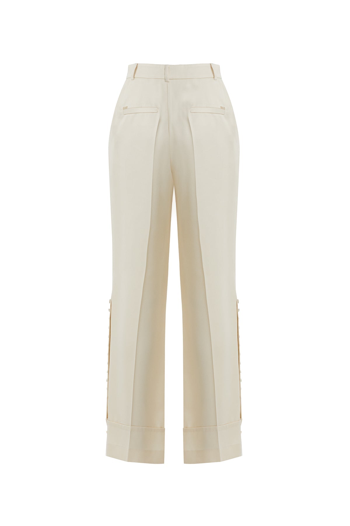 Ecru Tie-Waist Embroidered Patterned Trousers