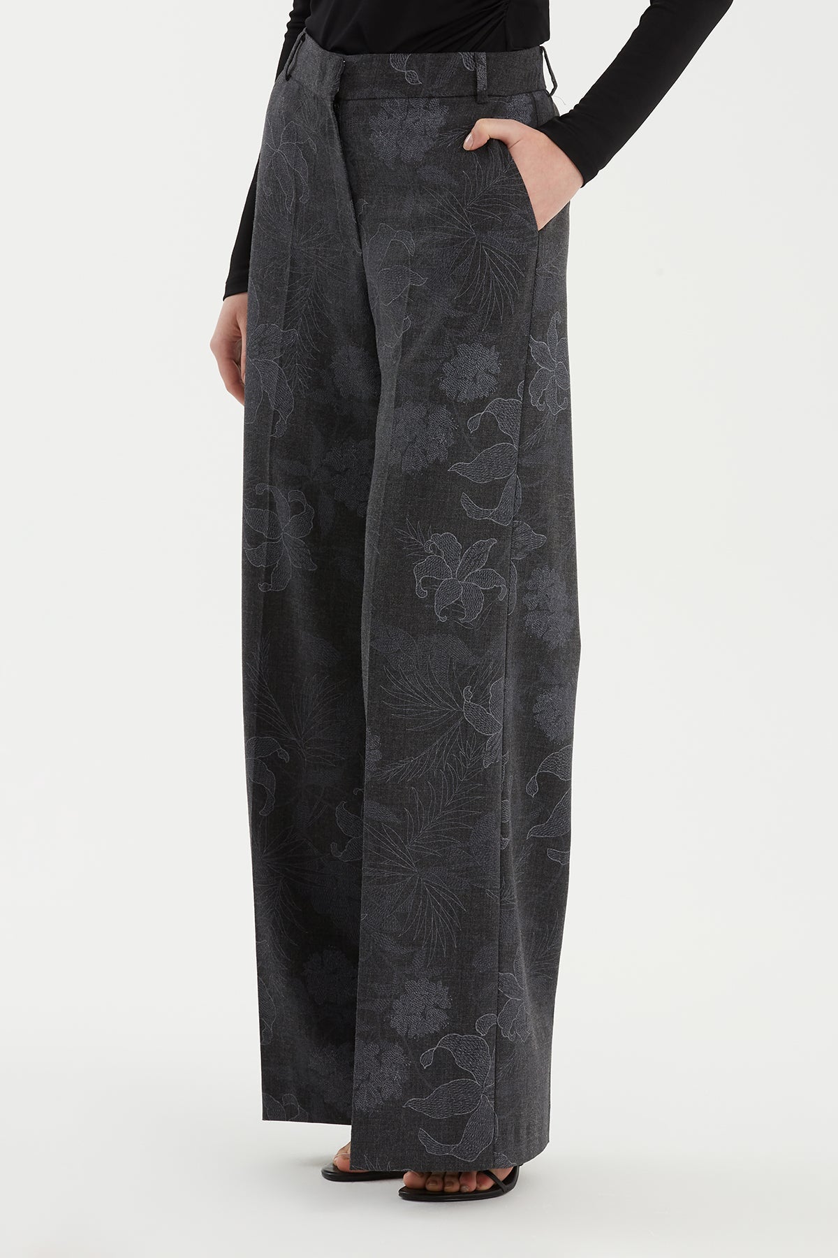 Grey Patterned Logo-Hardware Trousers