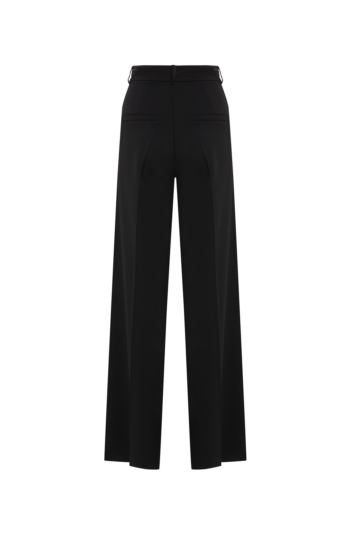 Black Embroidered Pleated Wide-Leg Trousers