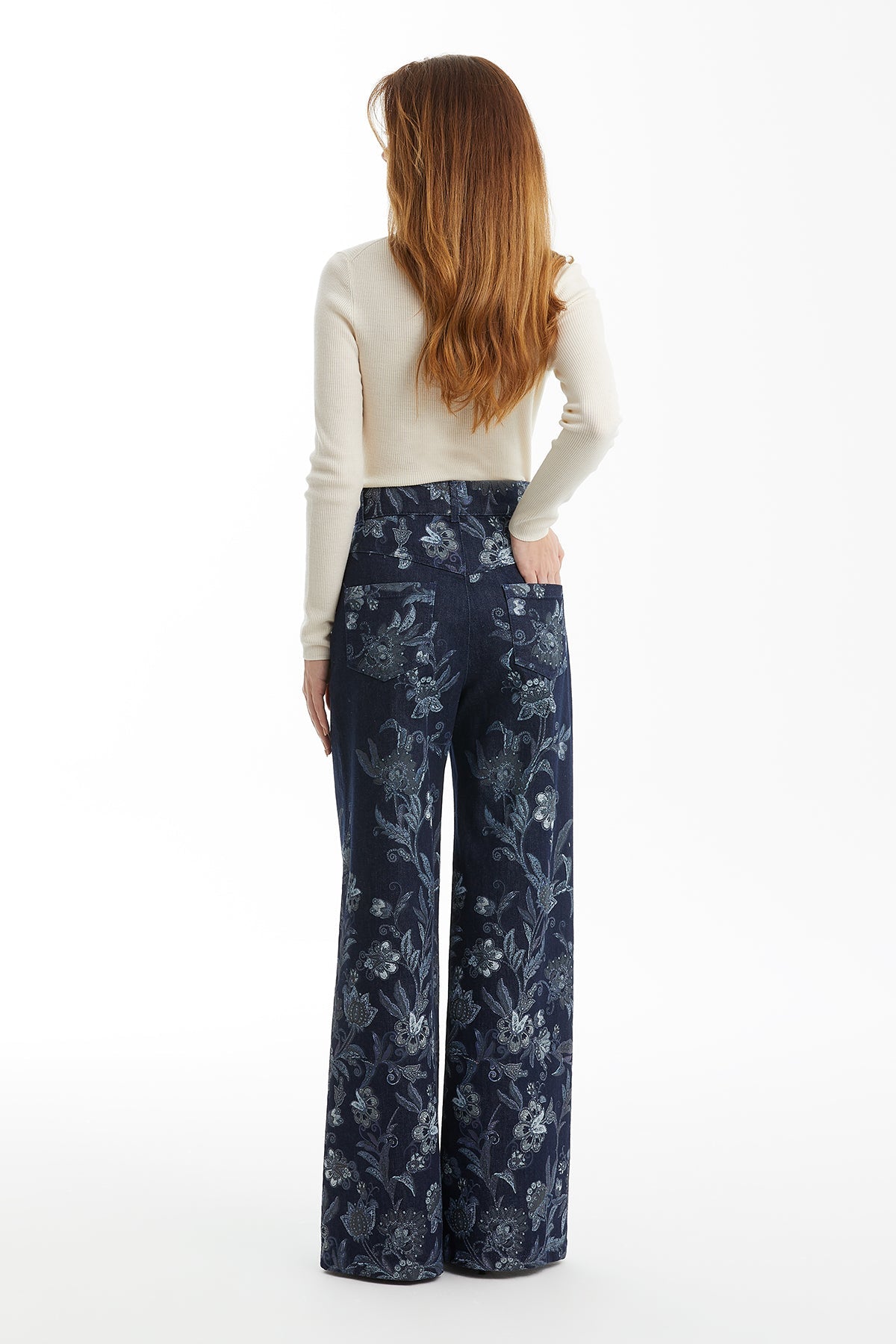 Patterned Pocketed Denim Trousers