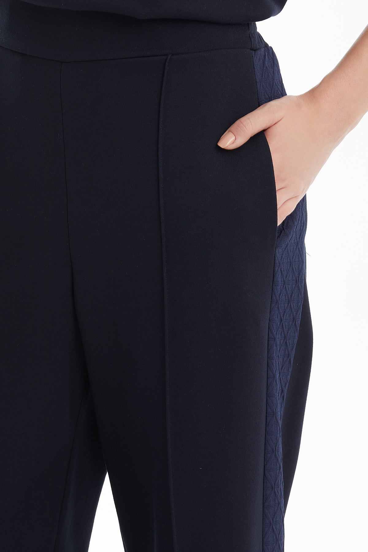 Dark Navy Geometric Side-Stripe Track Pants
