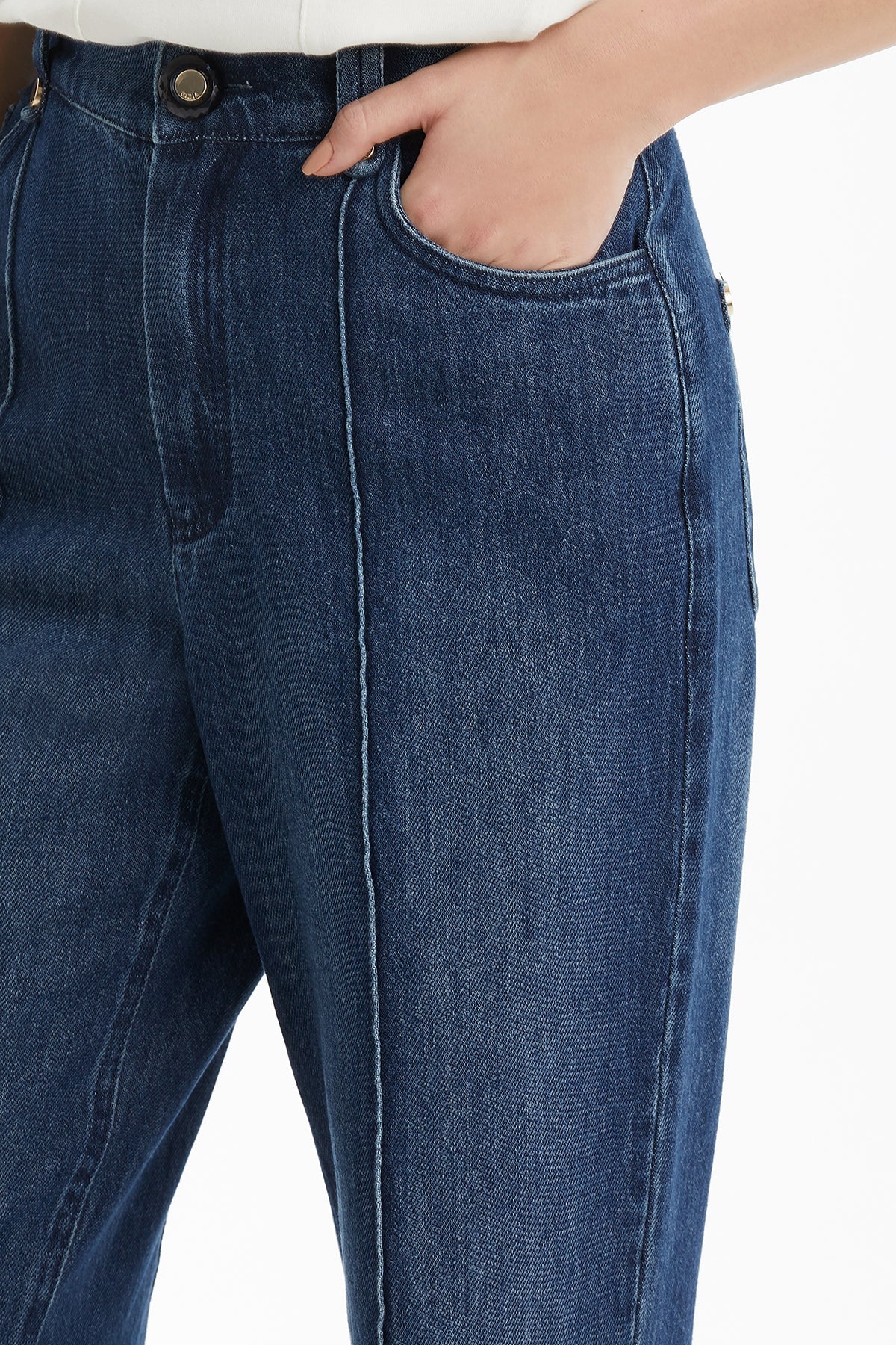 Blue Slit-Hem Denim Pants