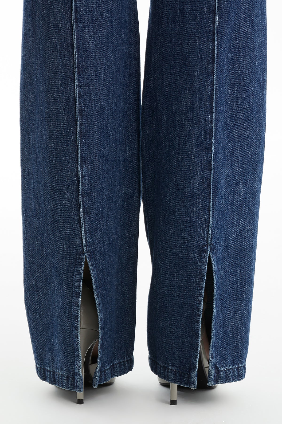 Blue Slit-Hem Denim Pants