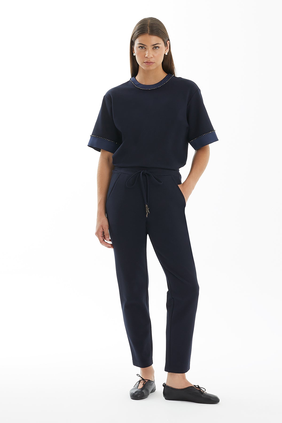Dark Navy Straight-Leg Track Pants
