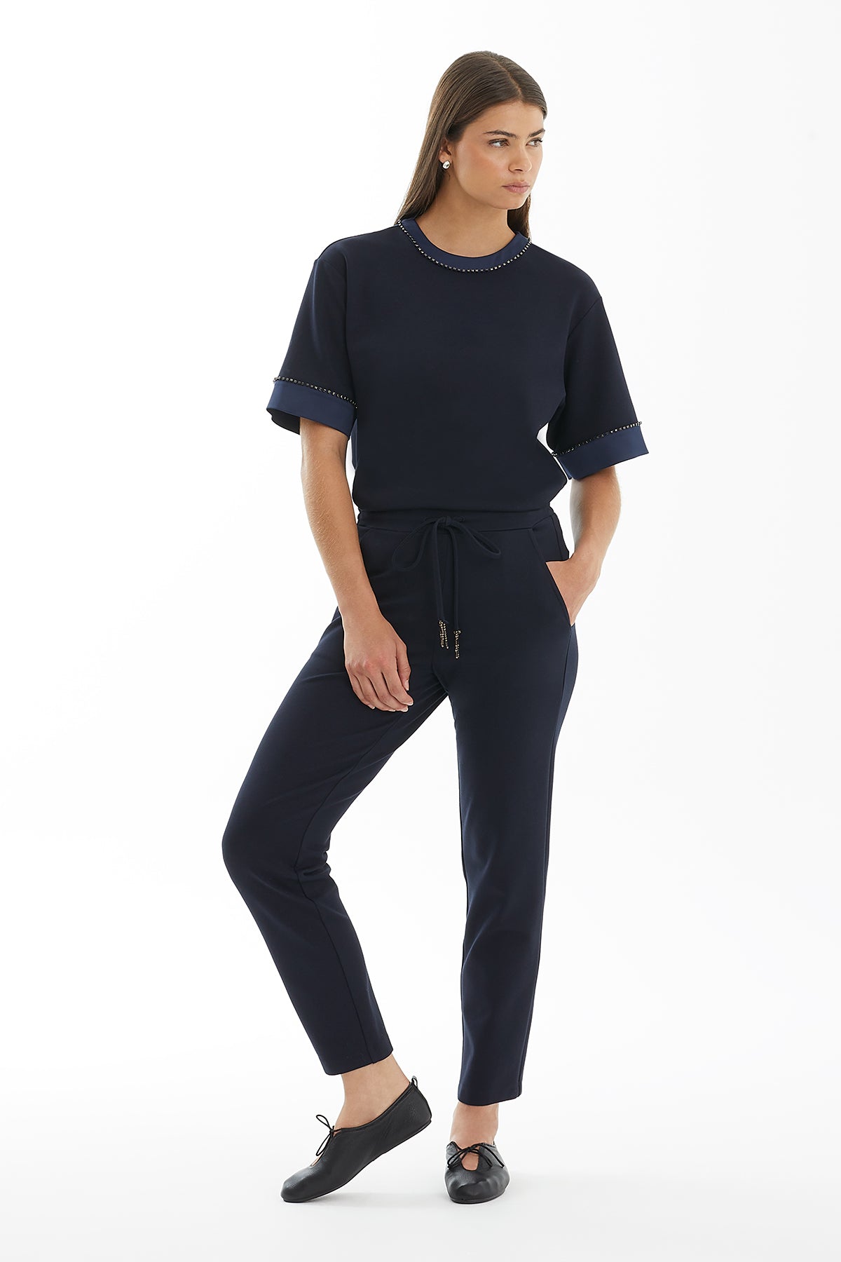 Dark Navy Straight-Leg Track Pants