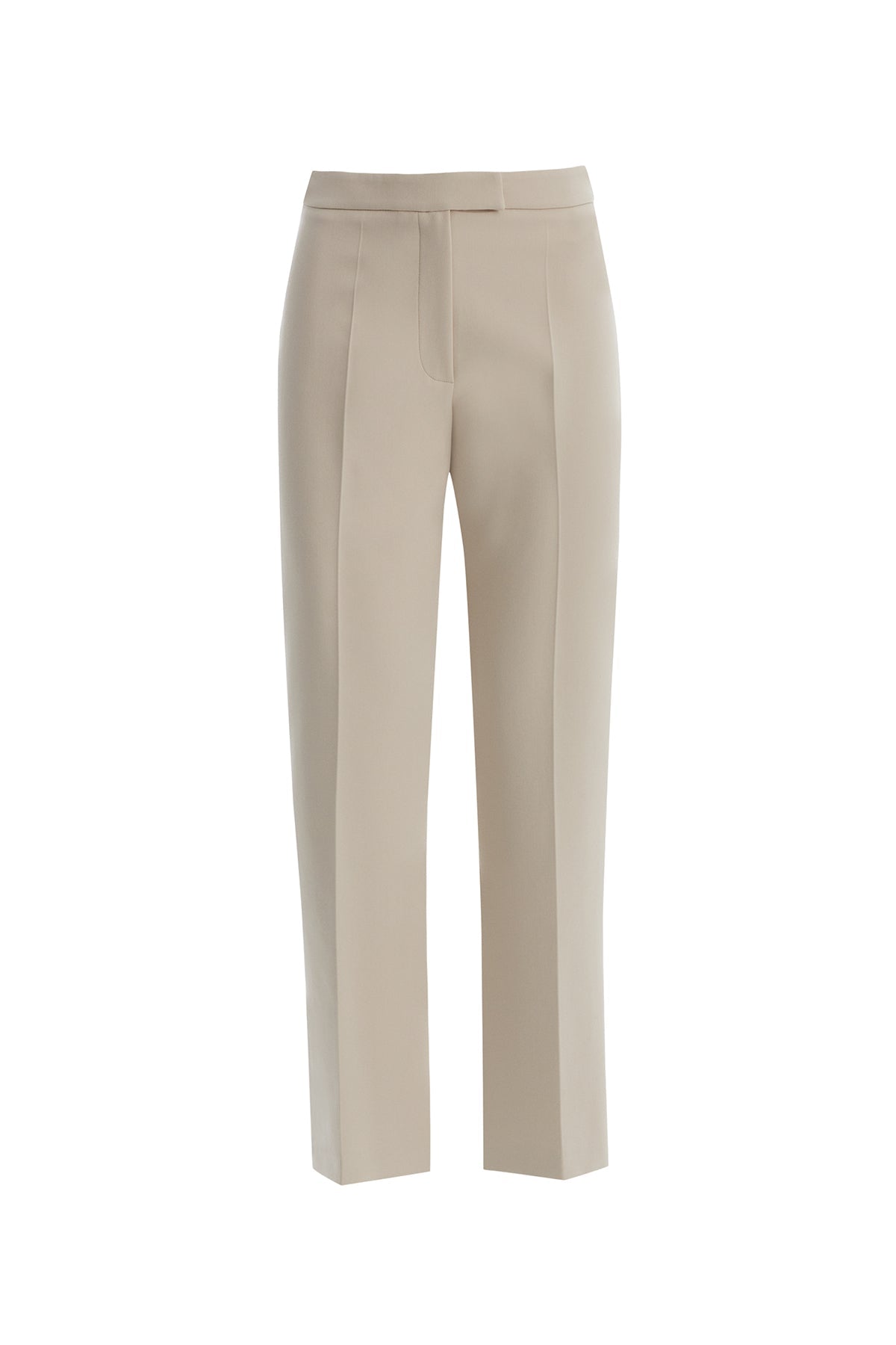 Beige Straight-Leg Hook-Closure Pants