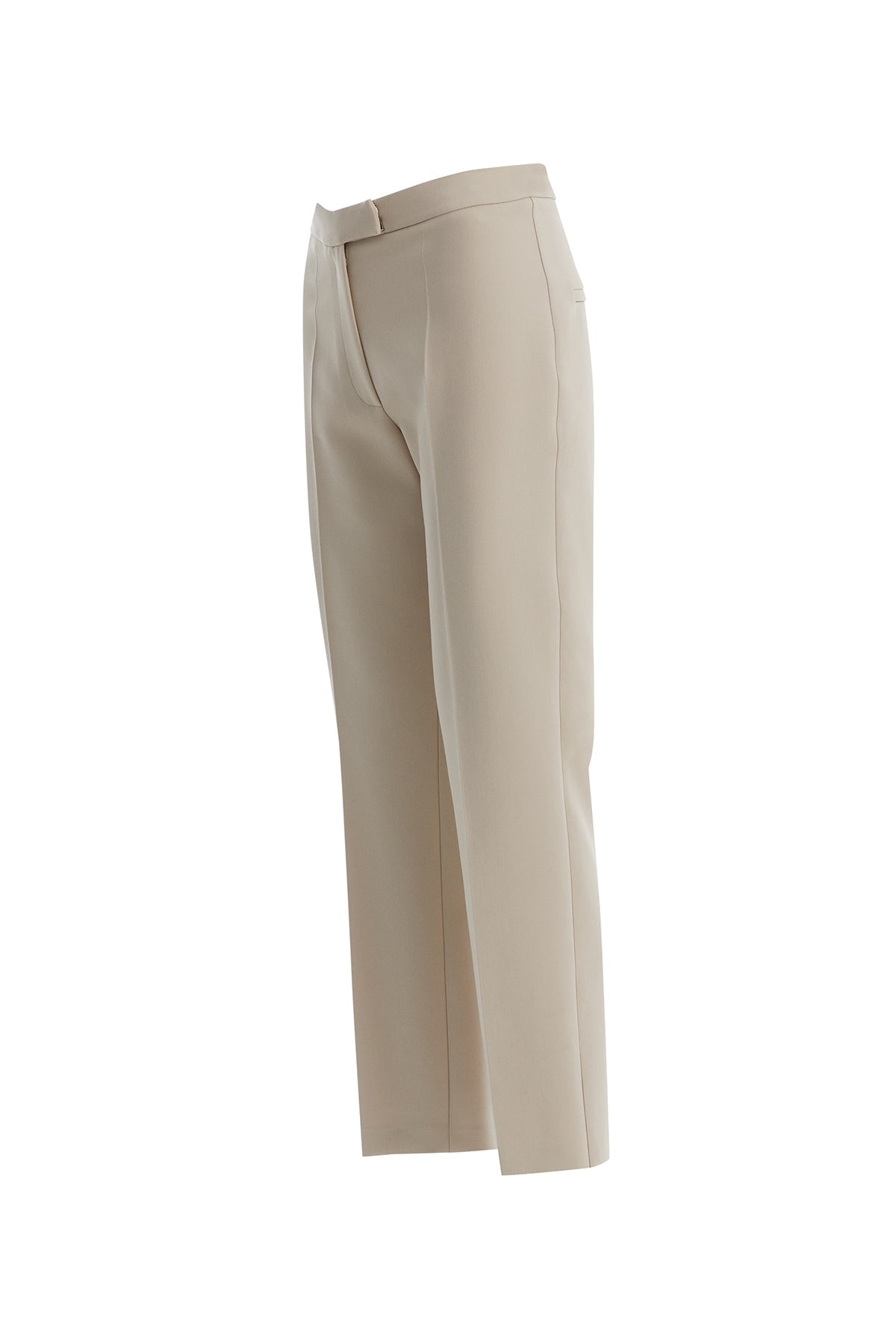 Beige Straight-Leg Hook-Closure Pants