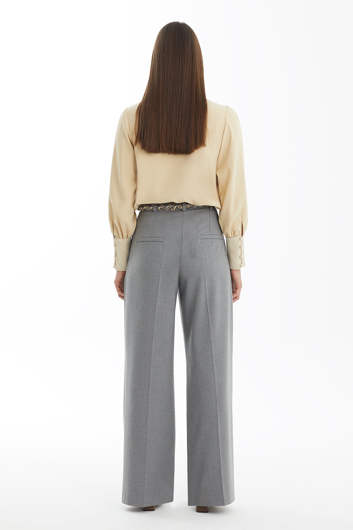 Grey Pleated Relaxed-Fit Pants