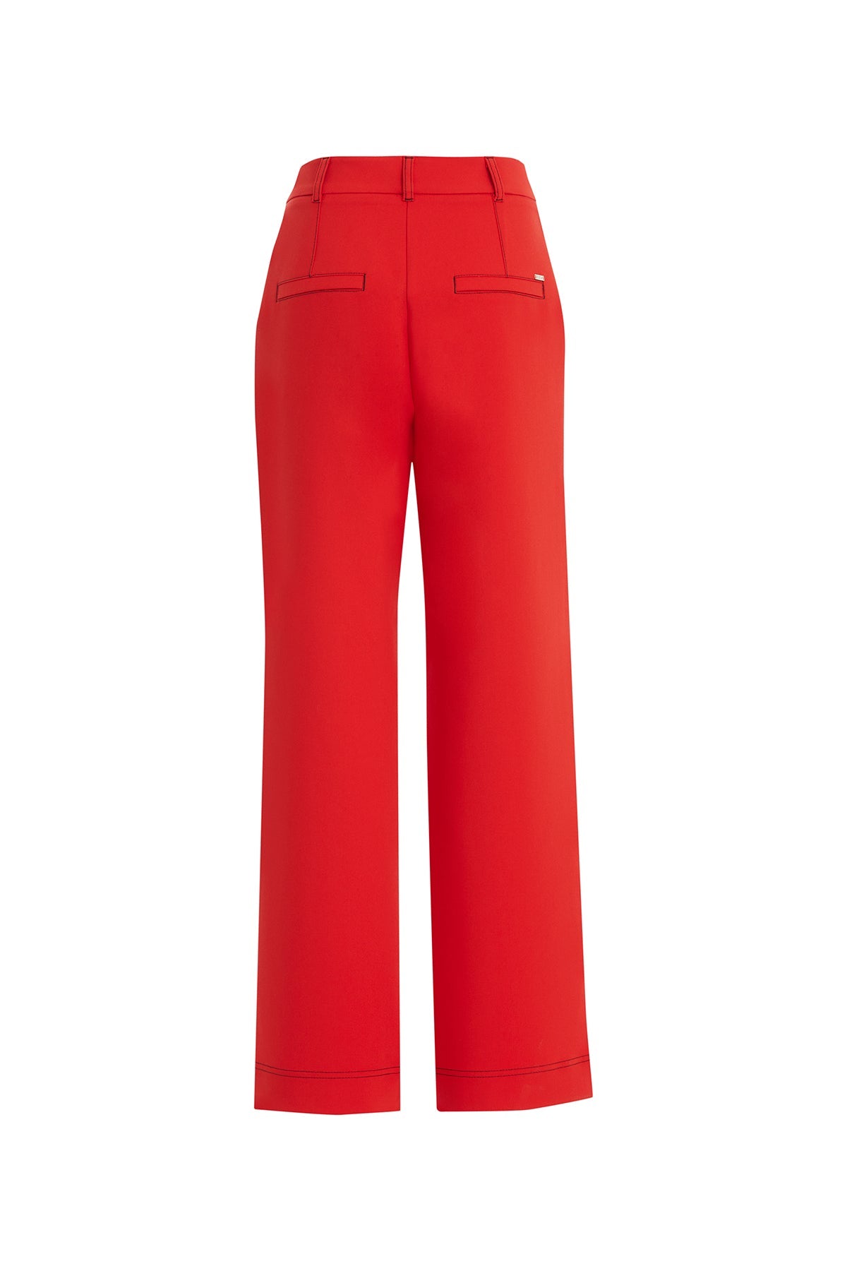 Red Contrast Topstitched Wide-Leg Pants
