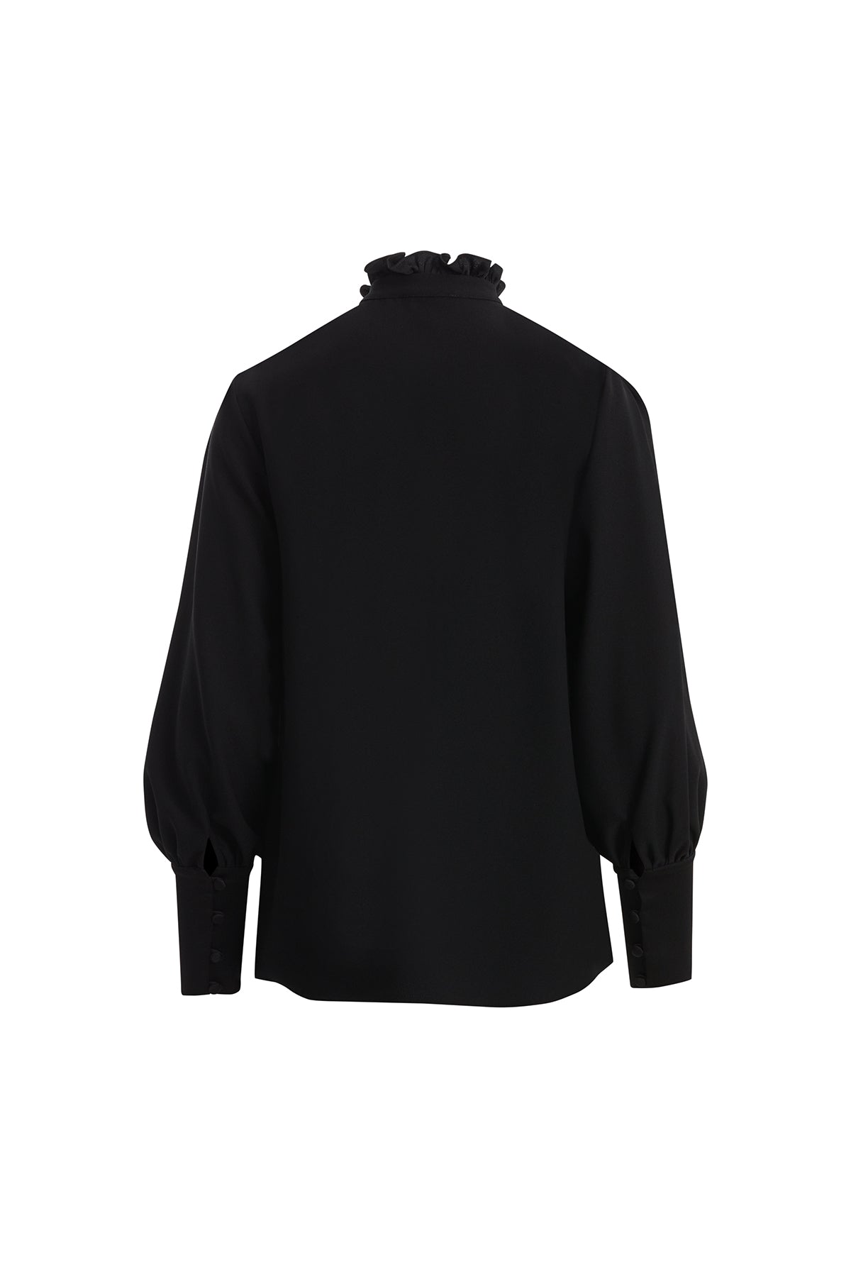 Black Ruffle-Neck Pintuck Shirt