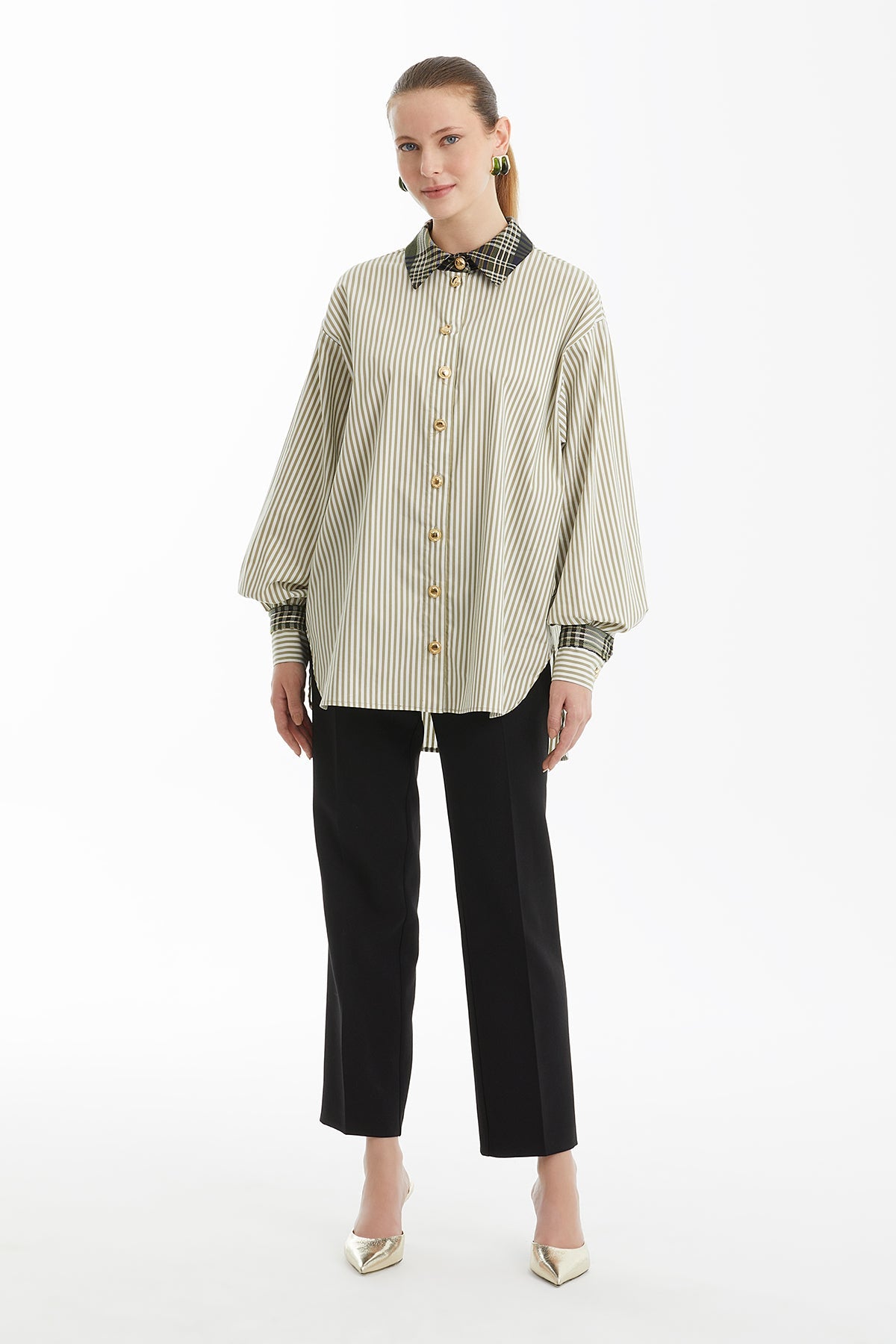 Green Button-Detail Patterned Shirt