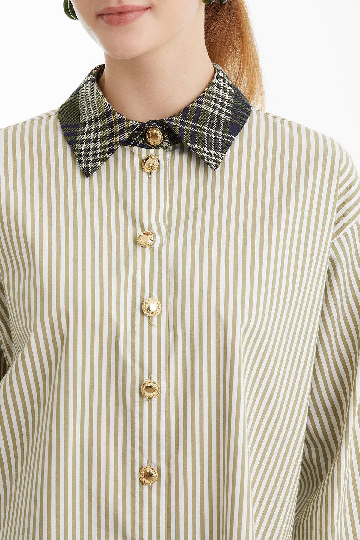 Green Button-Detail Patterned Shirt