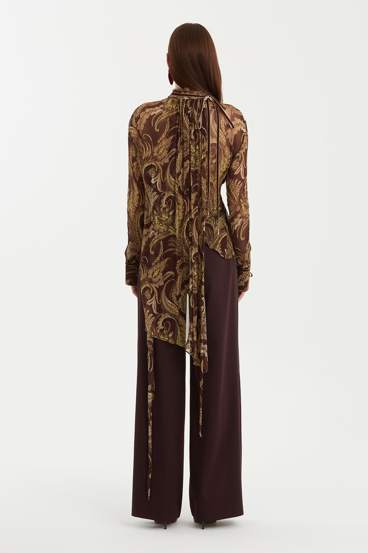Velvet-Tie Patterned Blouse