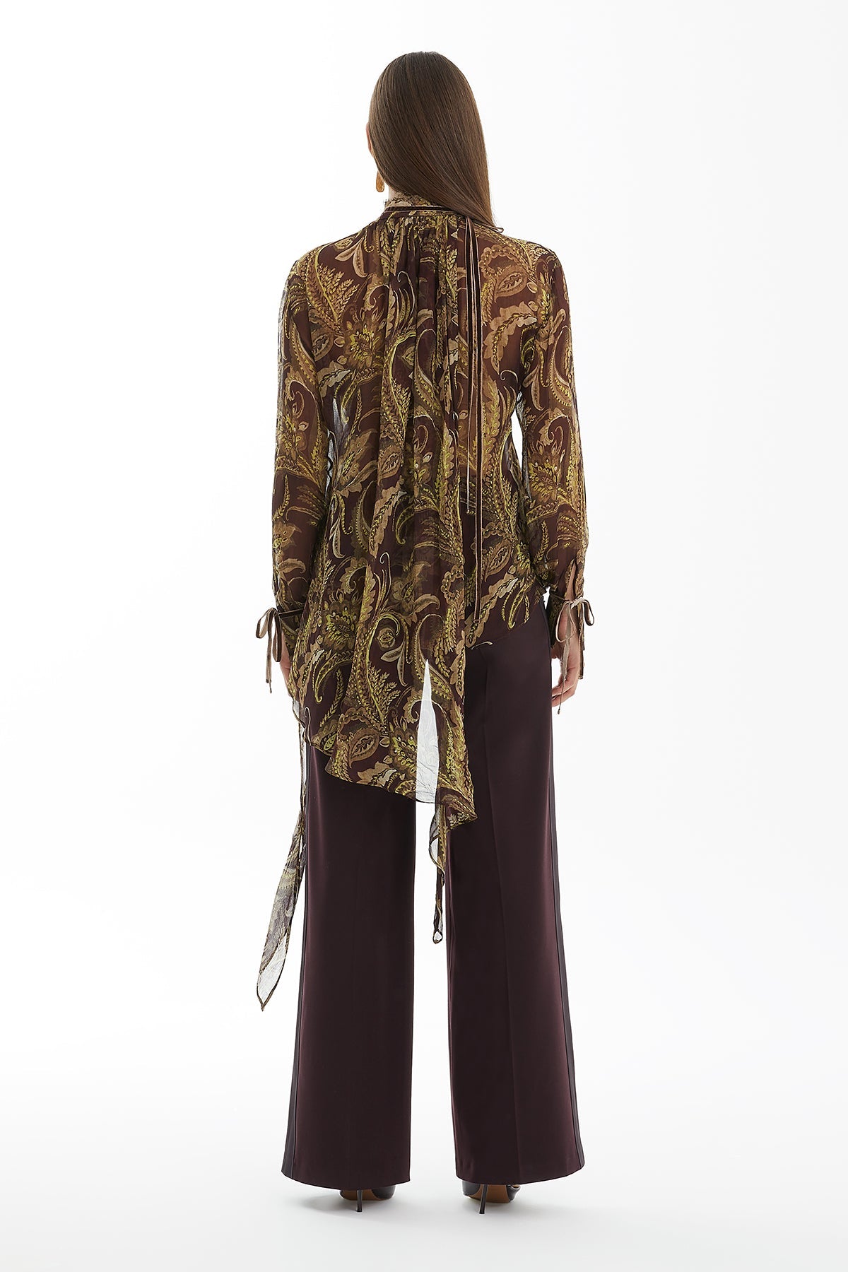 Velvet-Tie Patterned Blouse