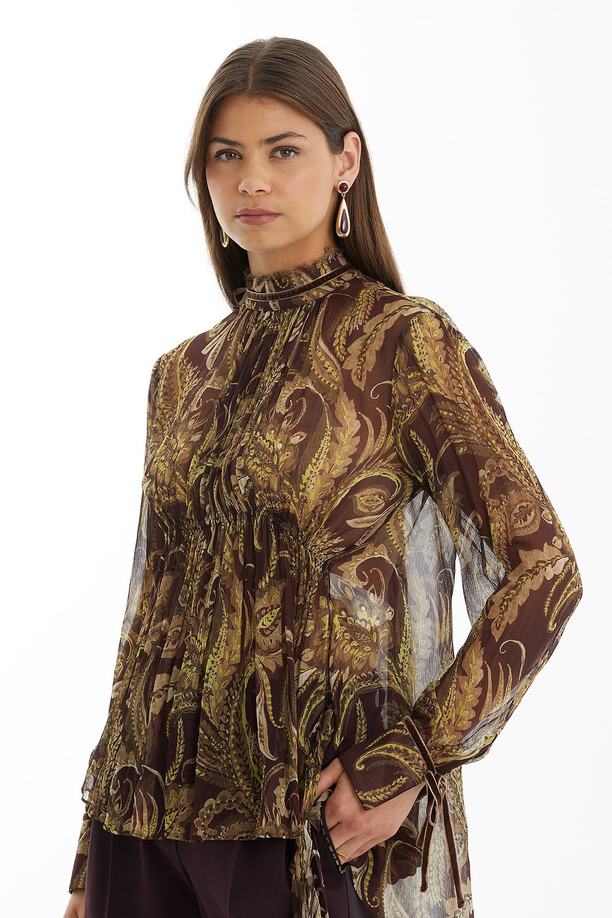 Velvet-Tie Patterned Blouse