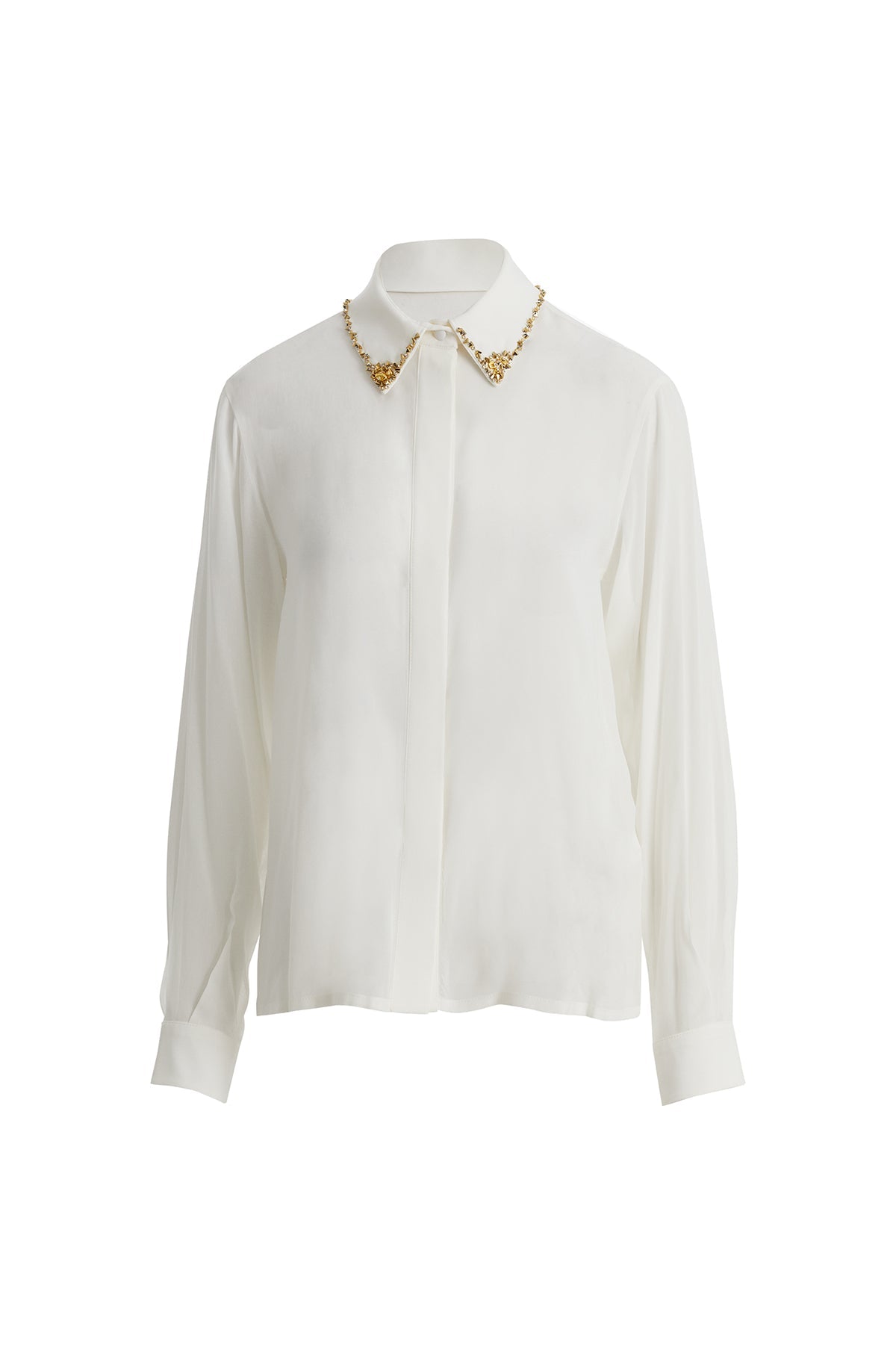 Ecru Sheer Embroidered-Collar Shirt
