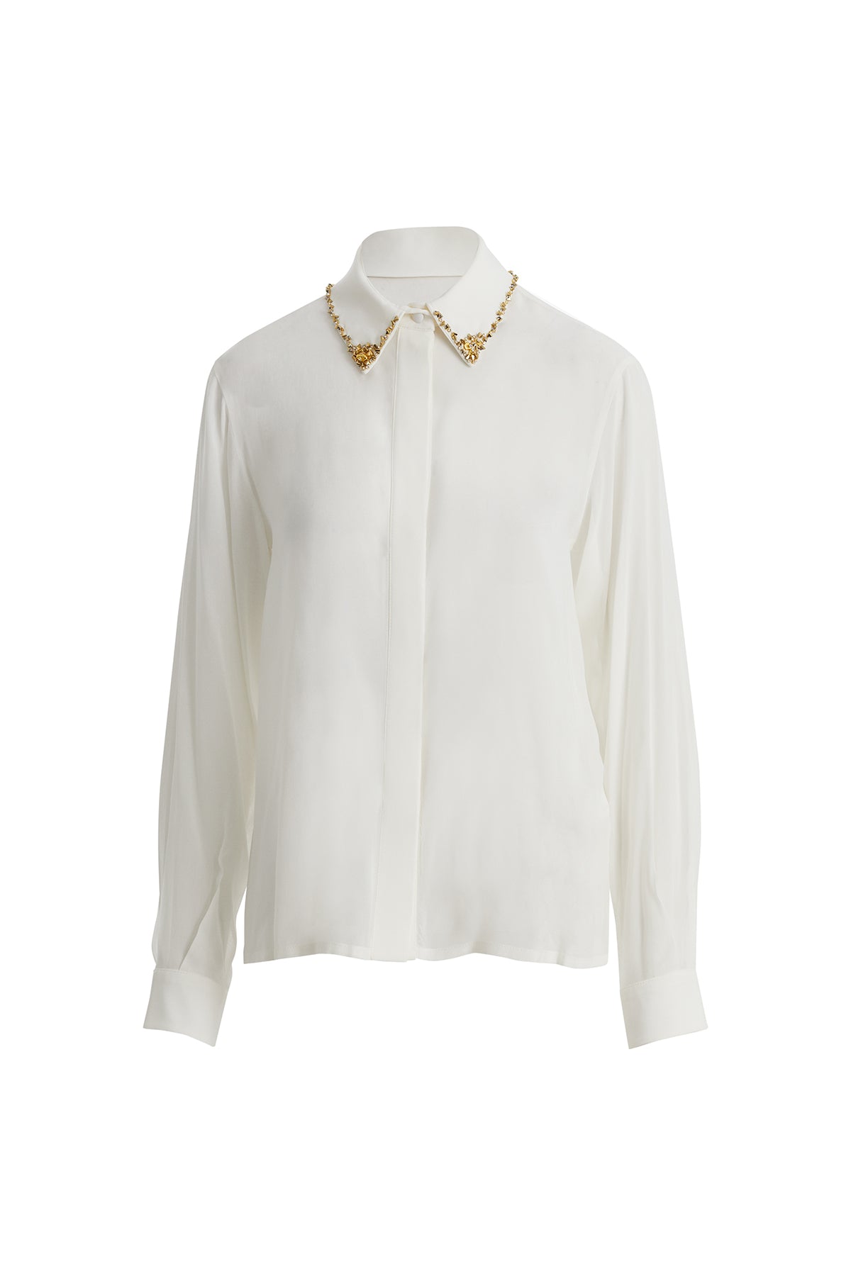 Ecru Sheer Embroidered-Collar Shirt