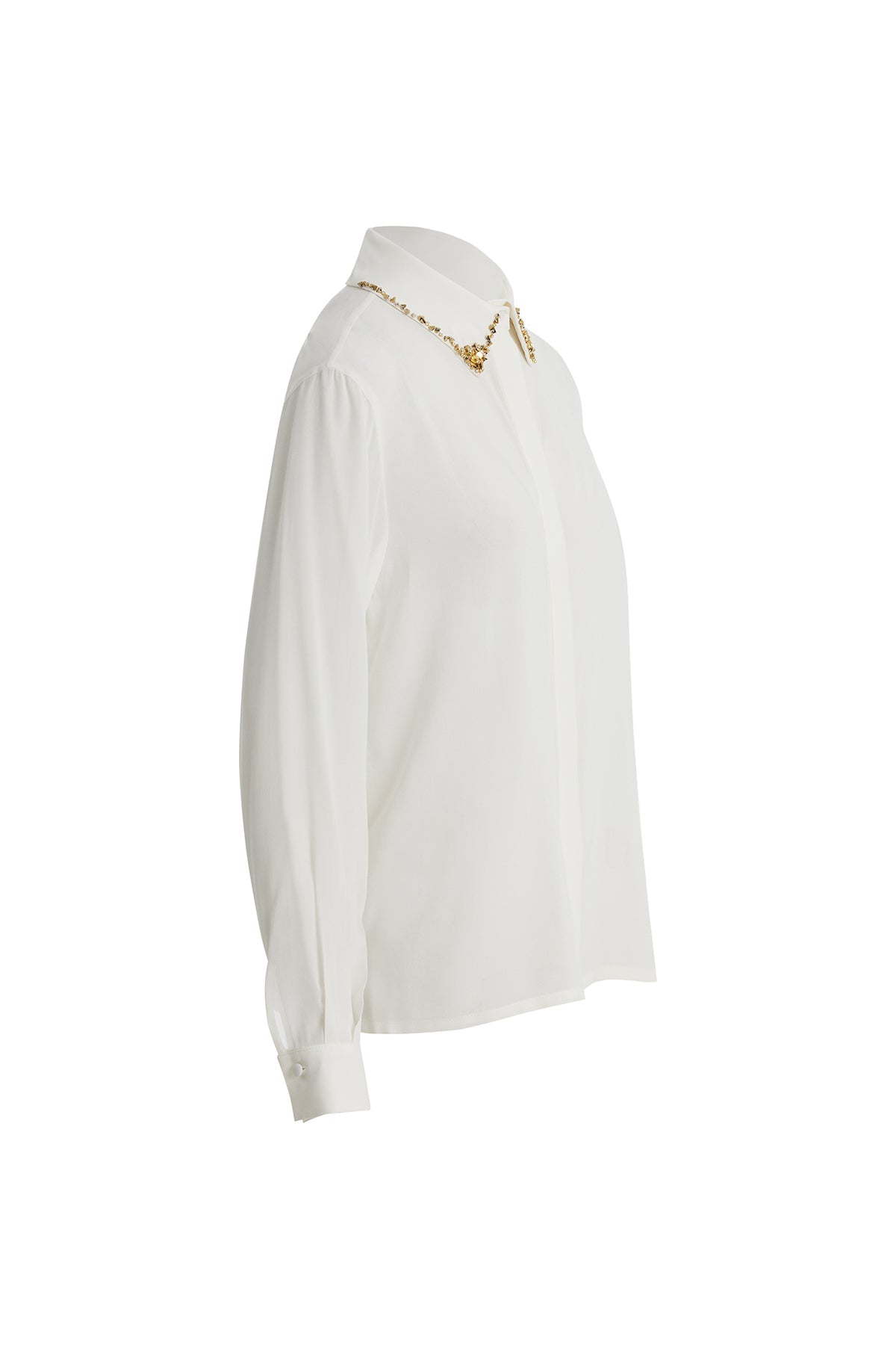 Ecru Sheer Embroidered-Collar Shirt