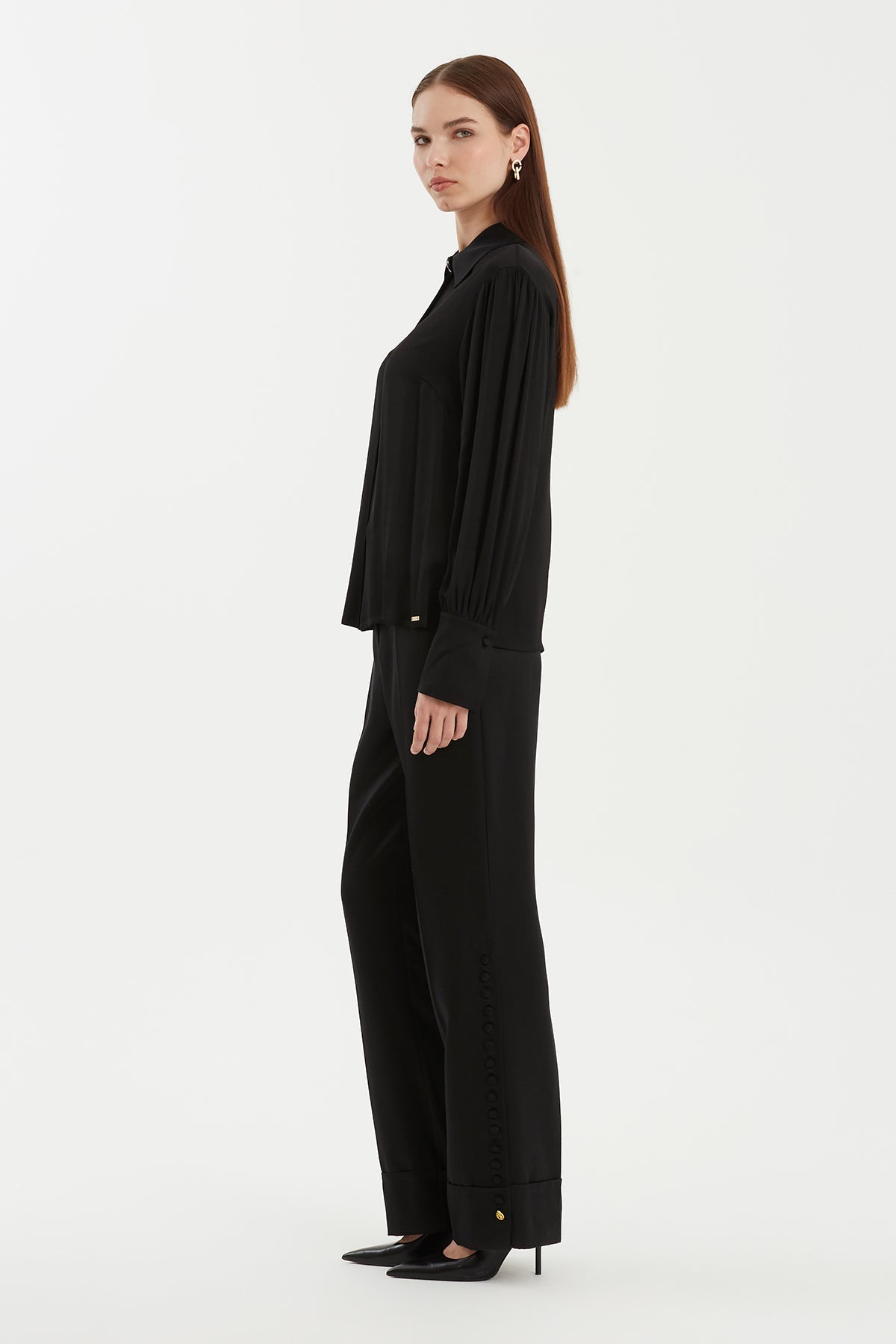Black Brooch-Collar Shirt