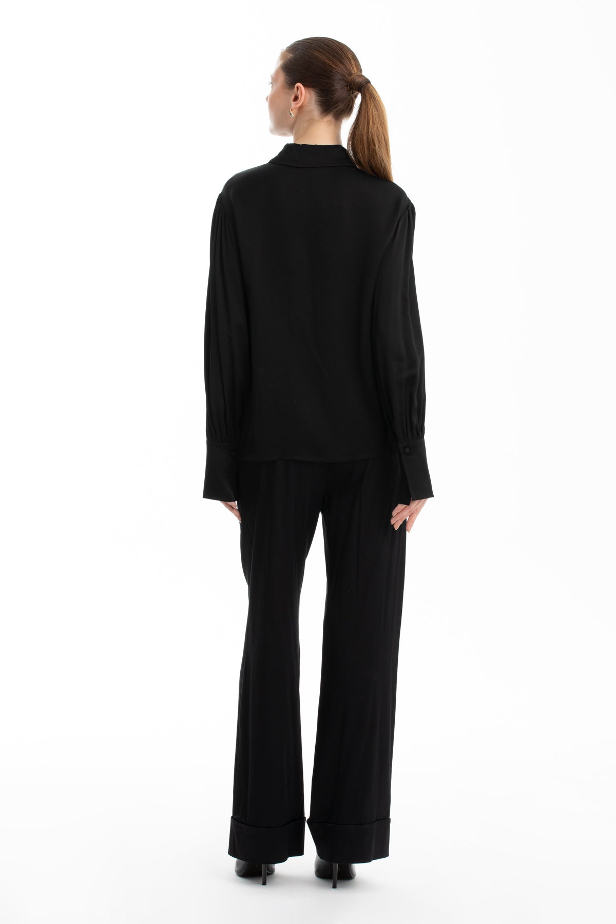 Black Brooch-Collar Shirt