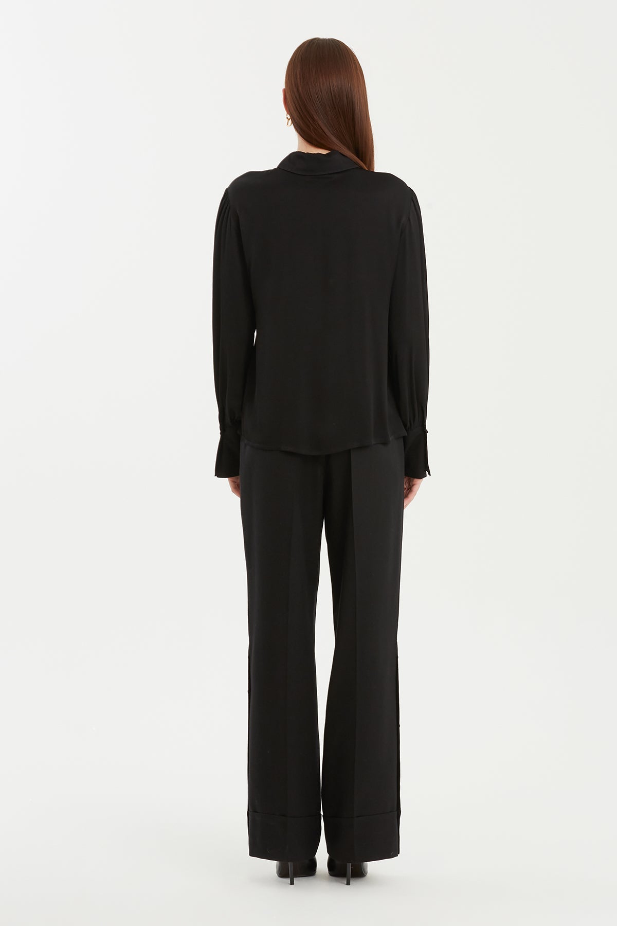 Black Brooch-Collar Shirt