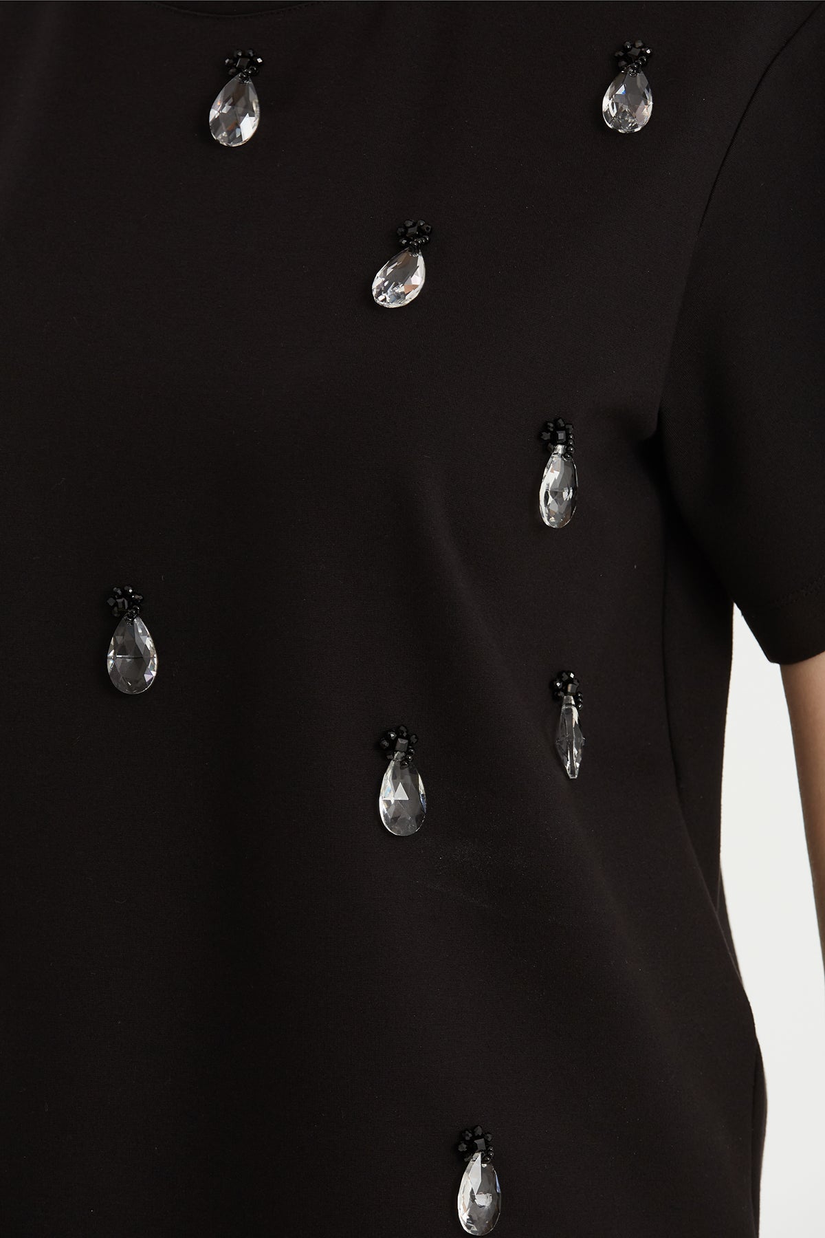 Black Beaded Boat-Neck T-Shirt