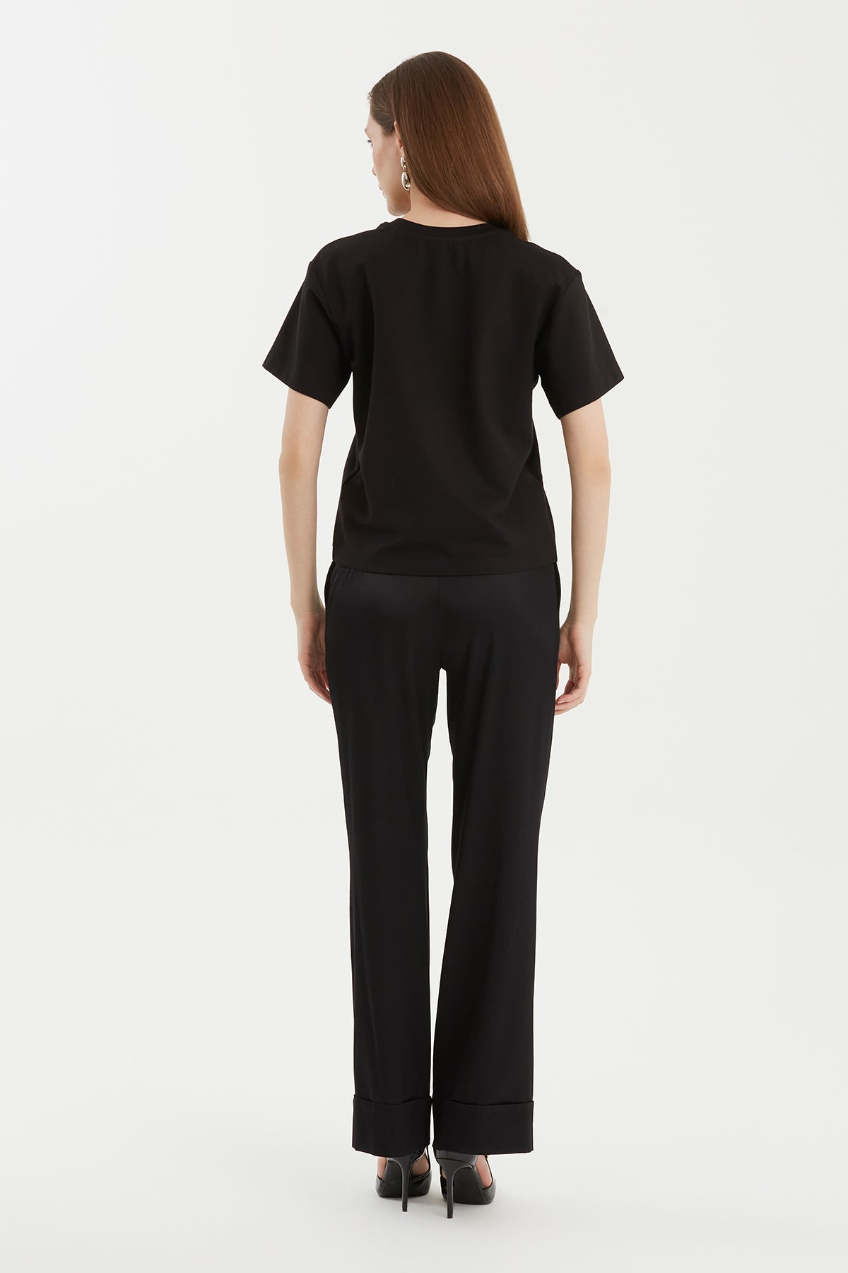 Black Beaded Boat-Neck T-Shirt