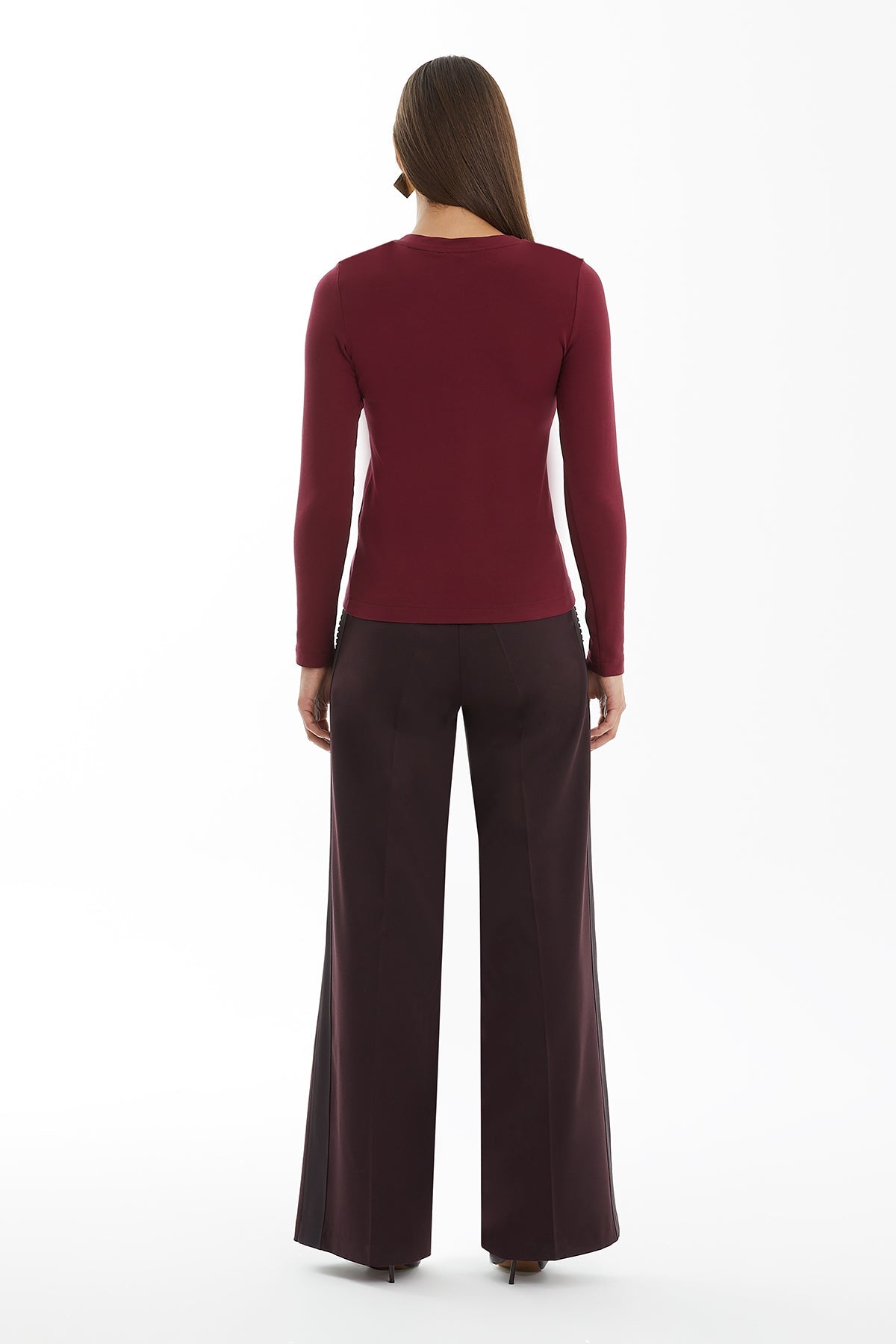 Red Long-Sleeve Crystal-Collar Blouse