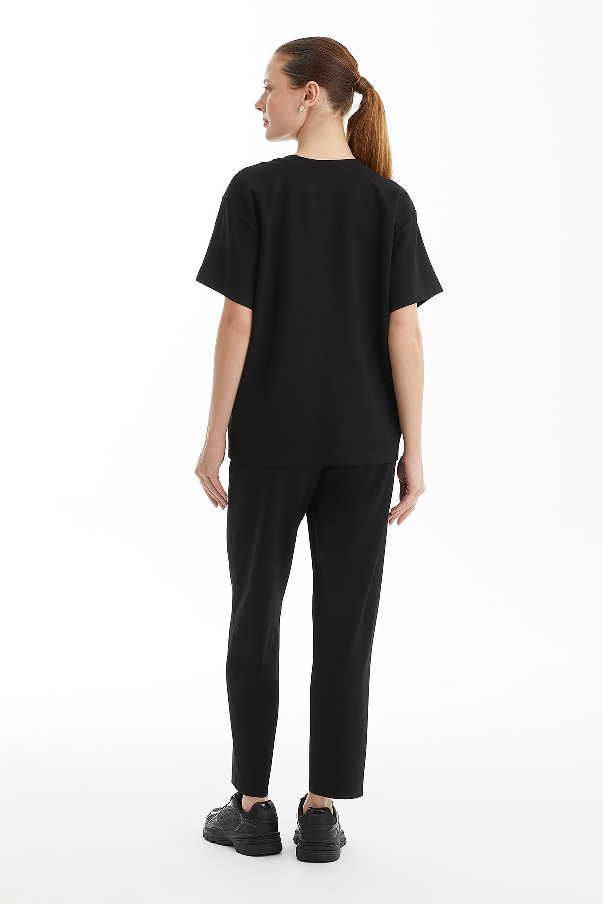 Black Ribbon-Trim Embellished T-Shirt