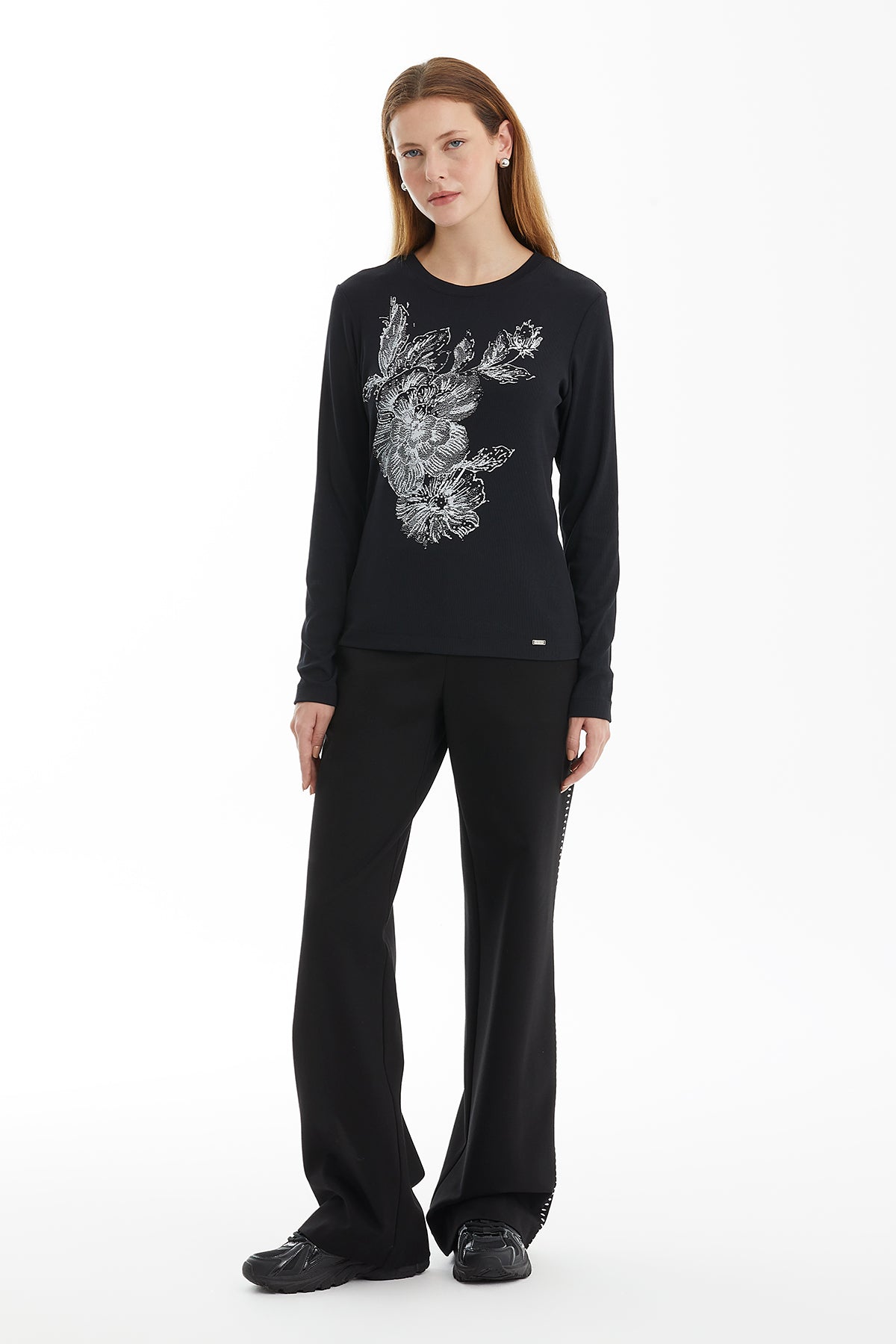 Black Contrast Print Blouse
