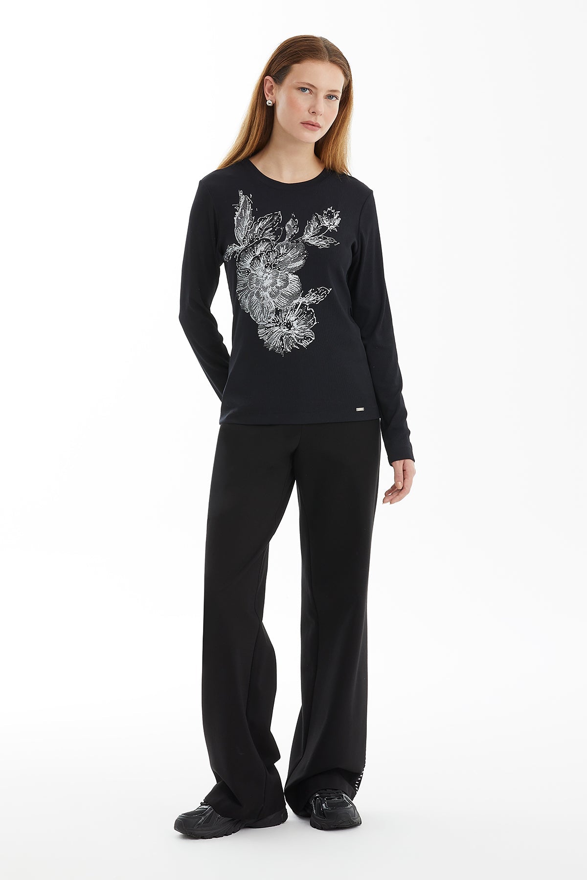 Black Contrast Print Blouse