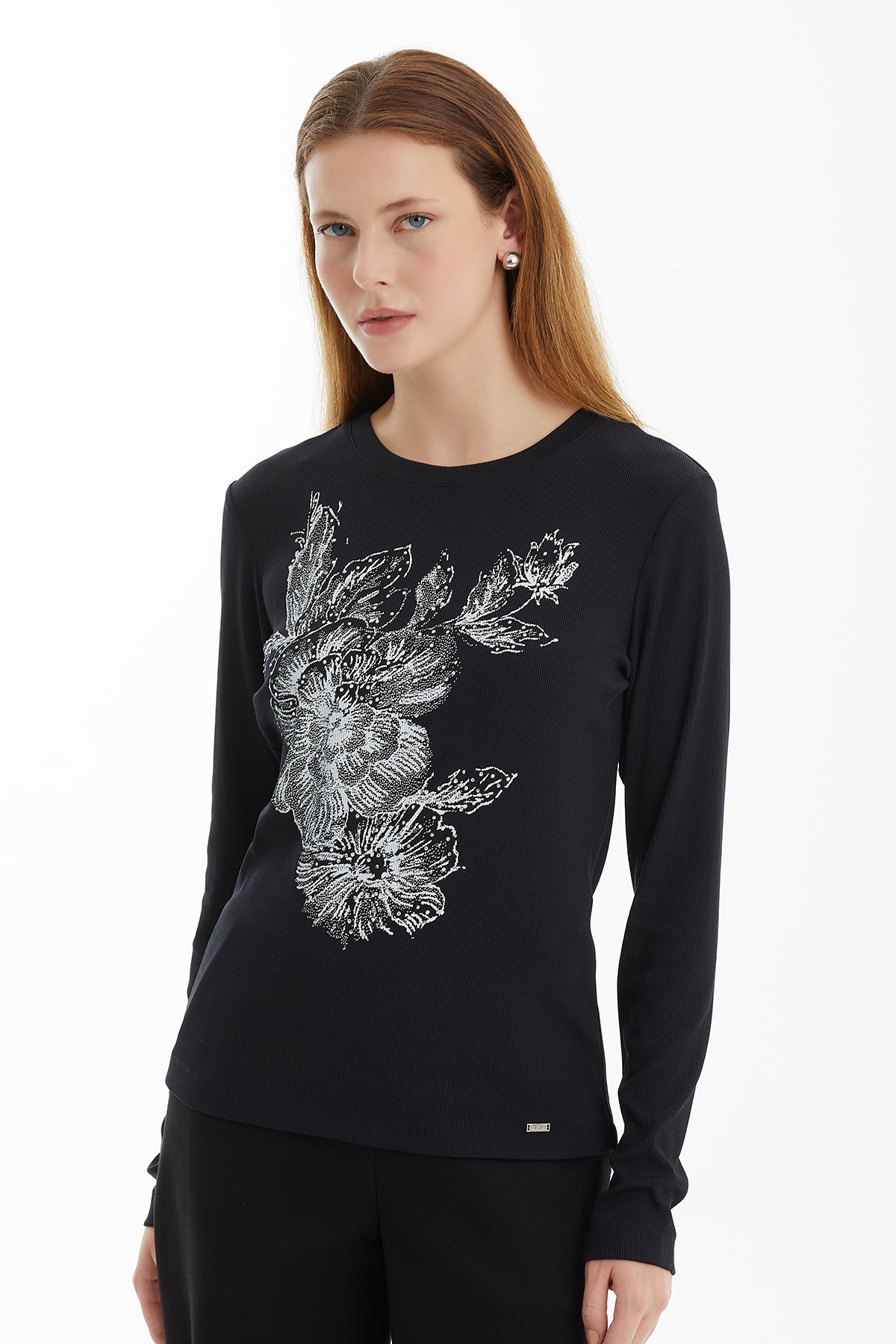 Black Contrast Print Blouse
