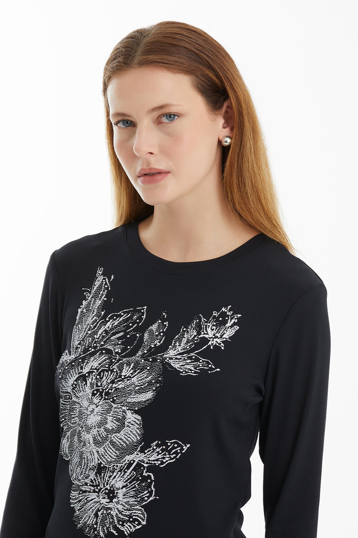 Black Contrast Print Blouse