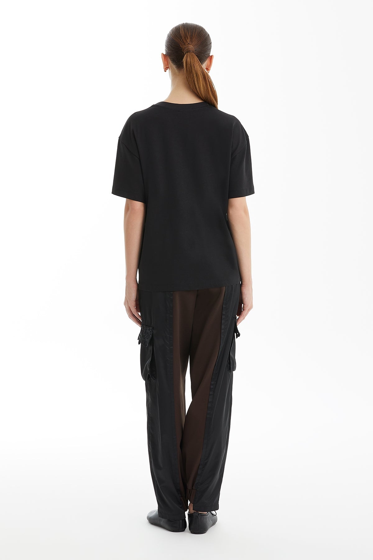 Black Shimmering Lace-Detail Pocket T-Shirt