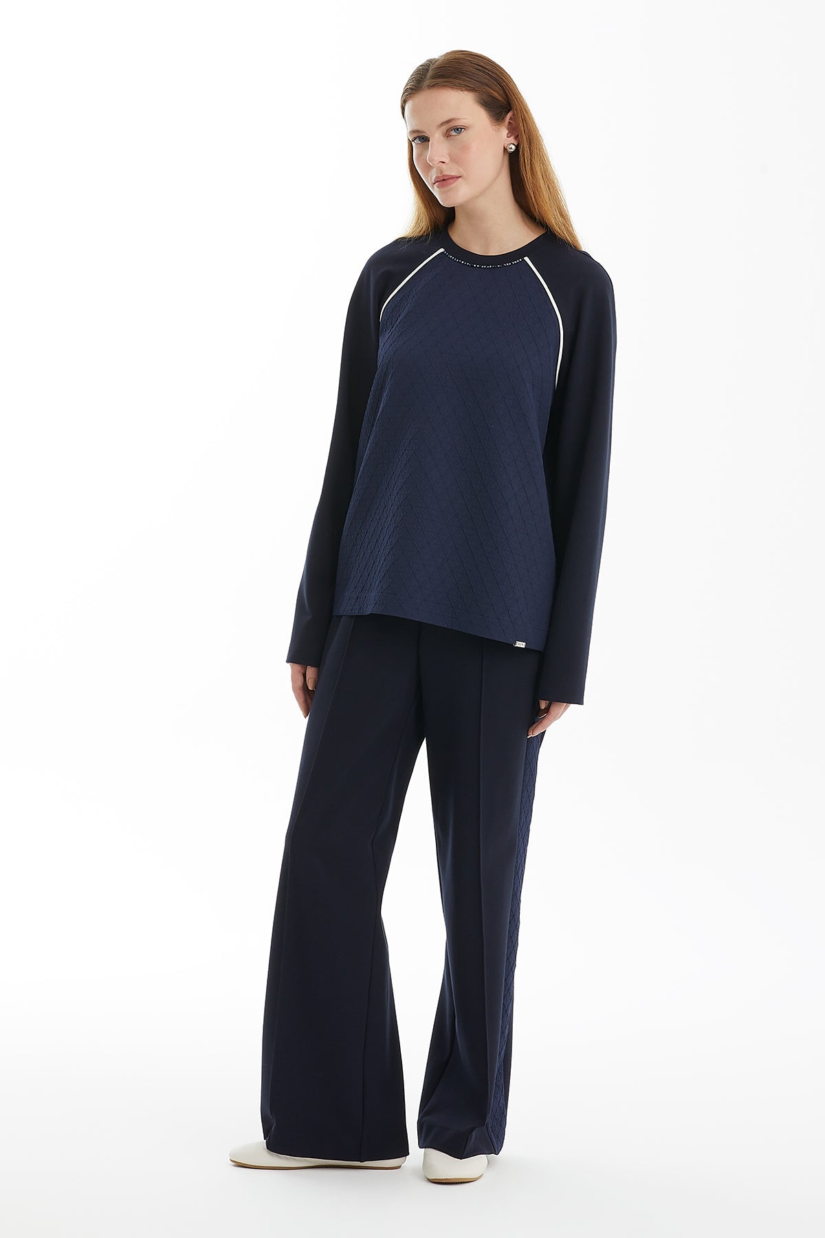 Dark Navy Contrast Piping Sweatshirt