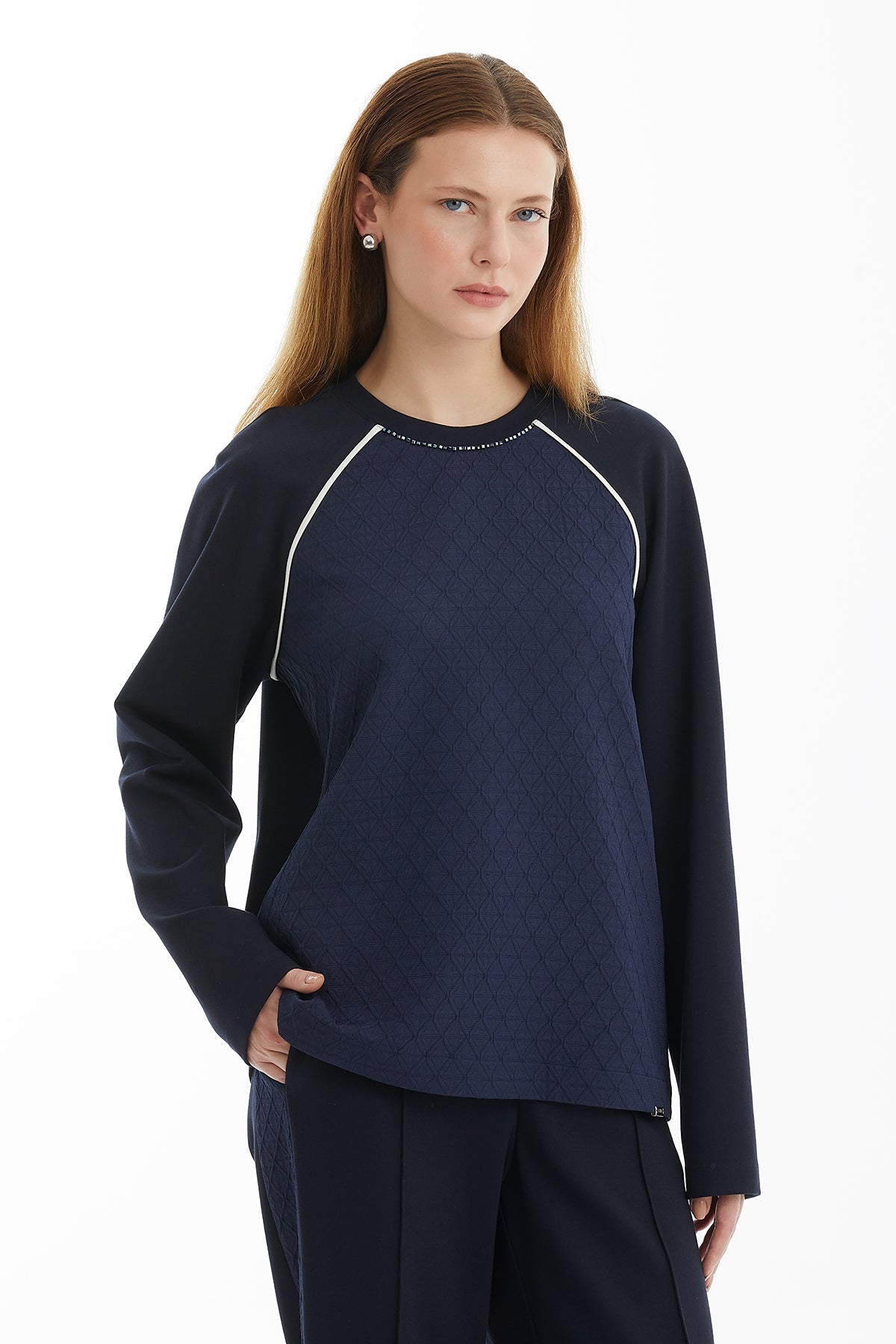 Dark Navy Contrast Piping Sweatshirt
