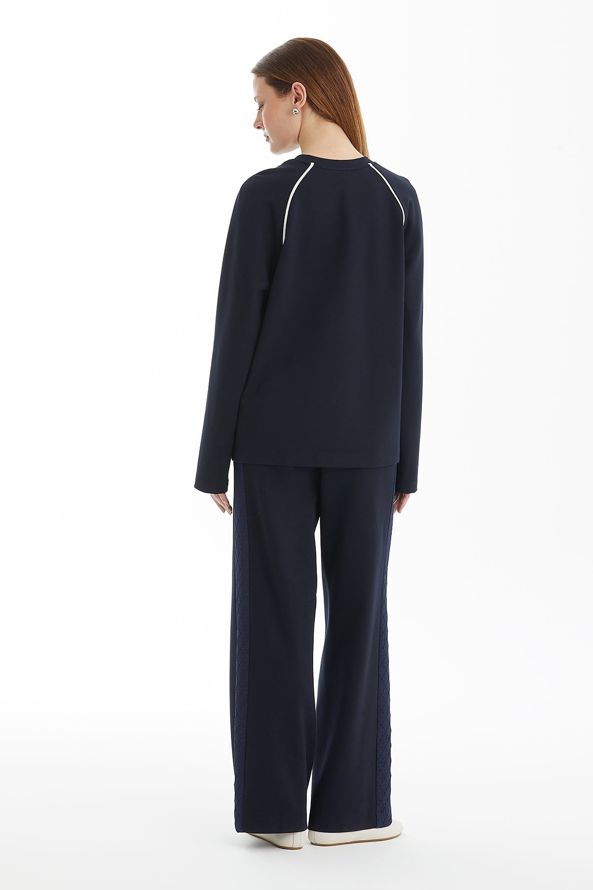 Dark Navy Contrast Piping Sweatshirt